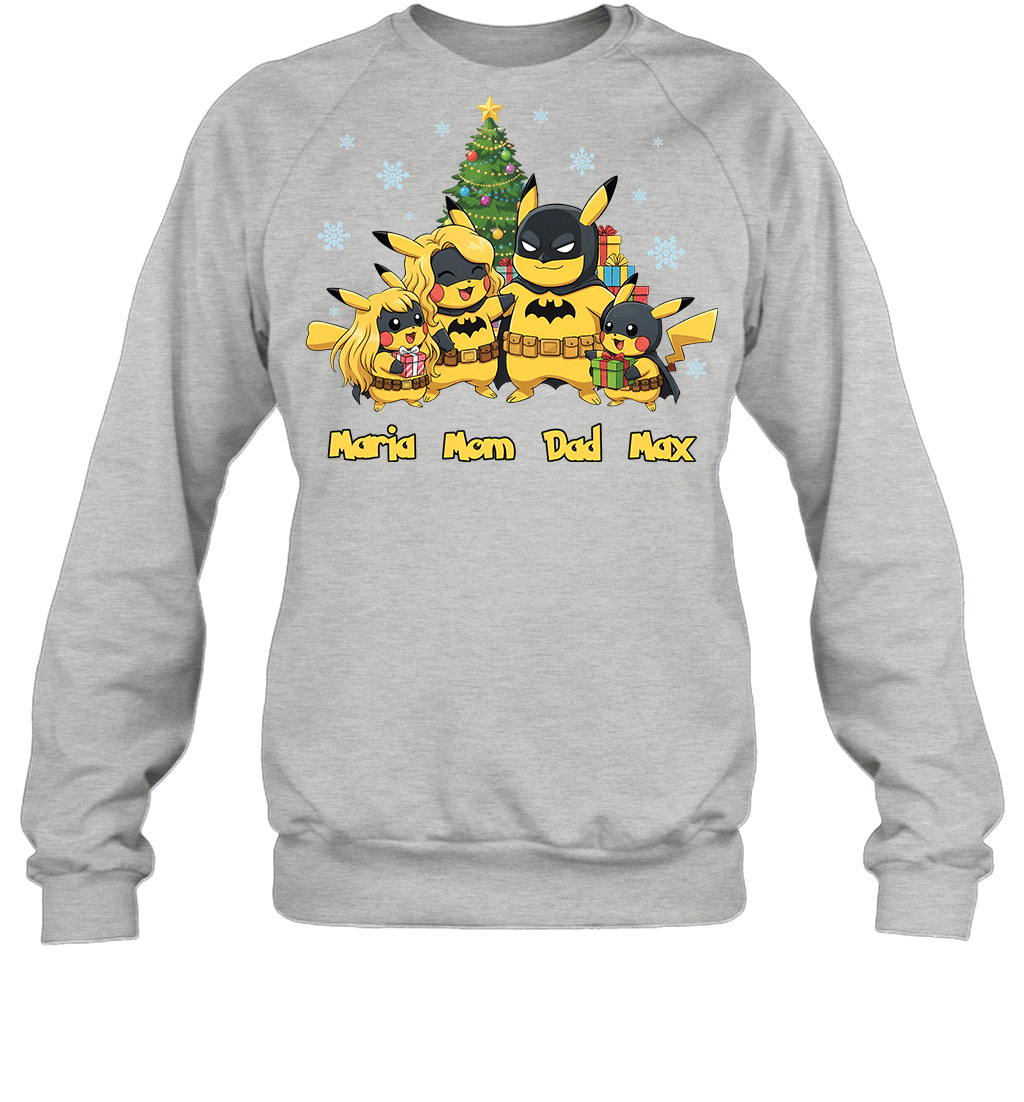 Pikachu x Batman Christmas Family Parents With Son And Daughter Graphic T-shirt