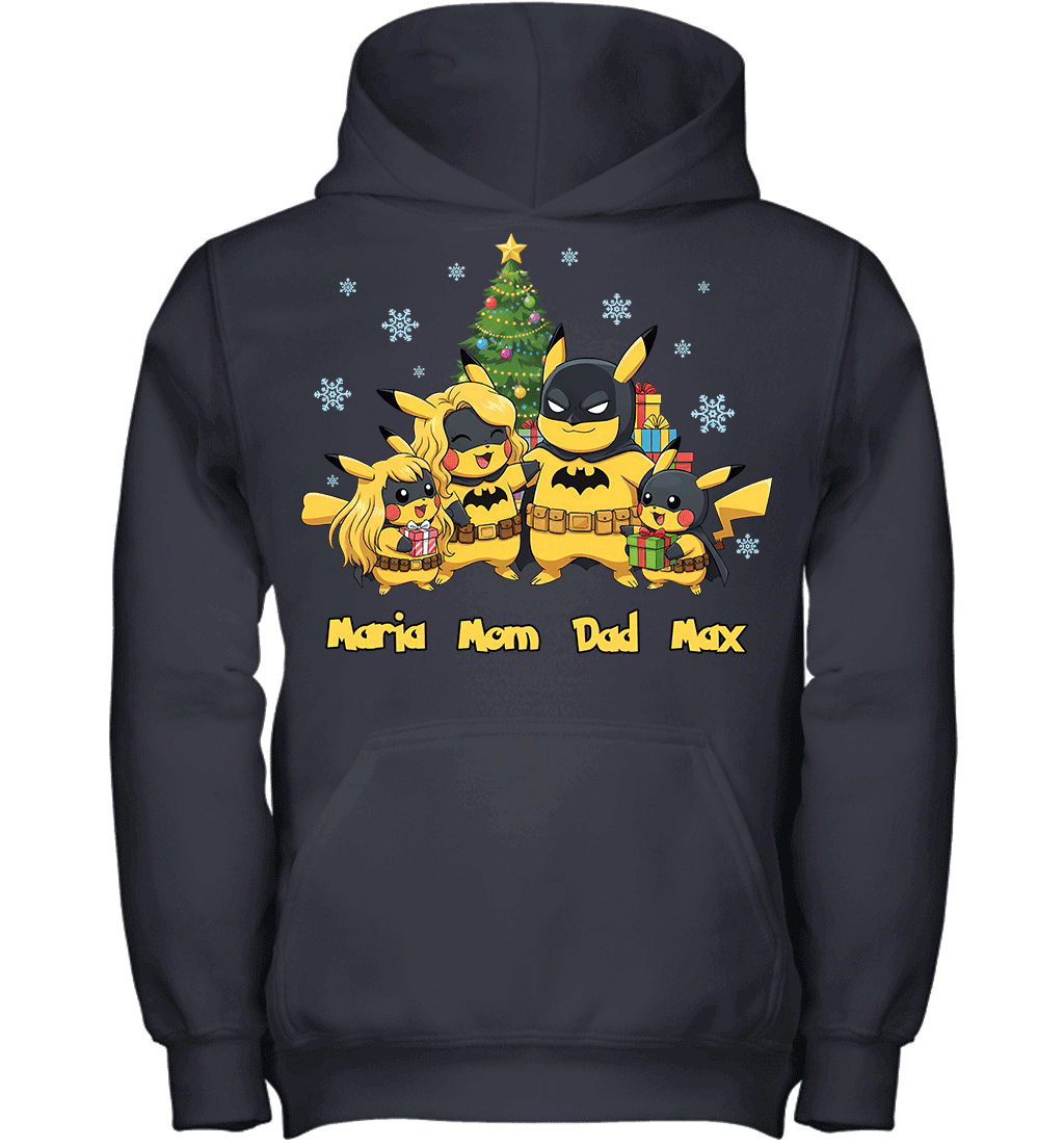 Pikachu x Batman Christmas Family Parents With Son And Daughter Graphic T-shirt