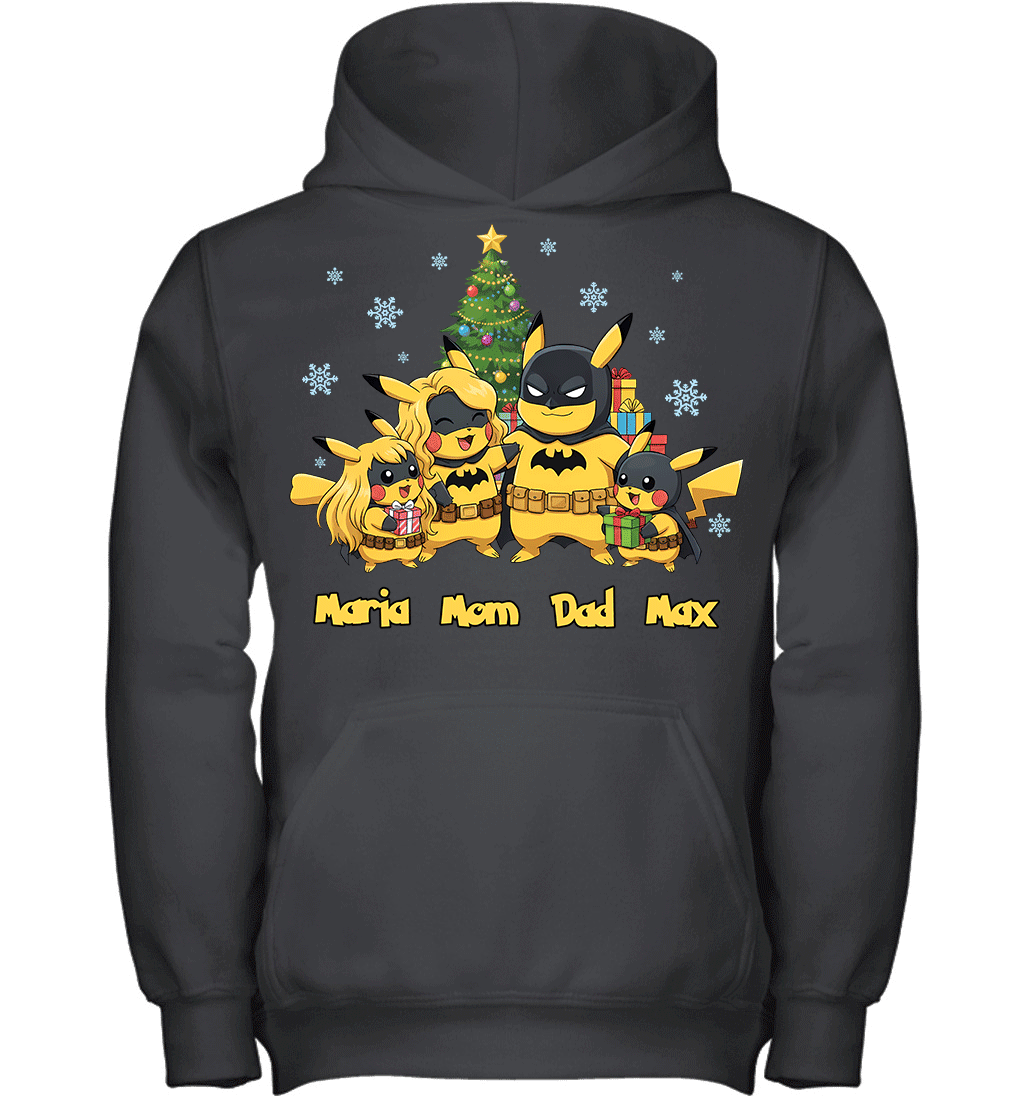 Pikachu x Batman Christmas Family Parents With Son And Daughter Graphic T-shirt