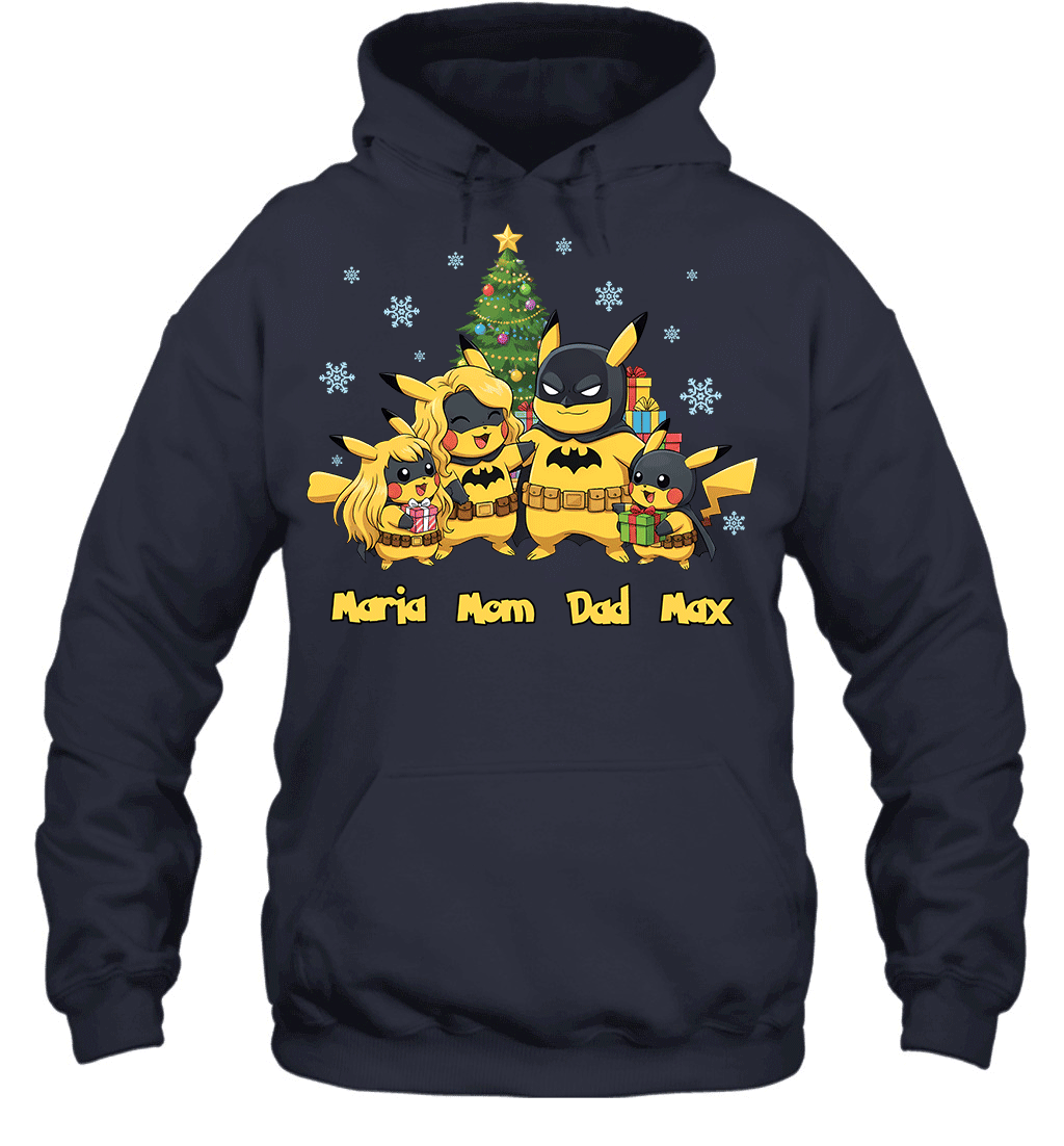 Pikachu x Batman Christmas Family Parents With Son And Daughter Graphic T-shirt
