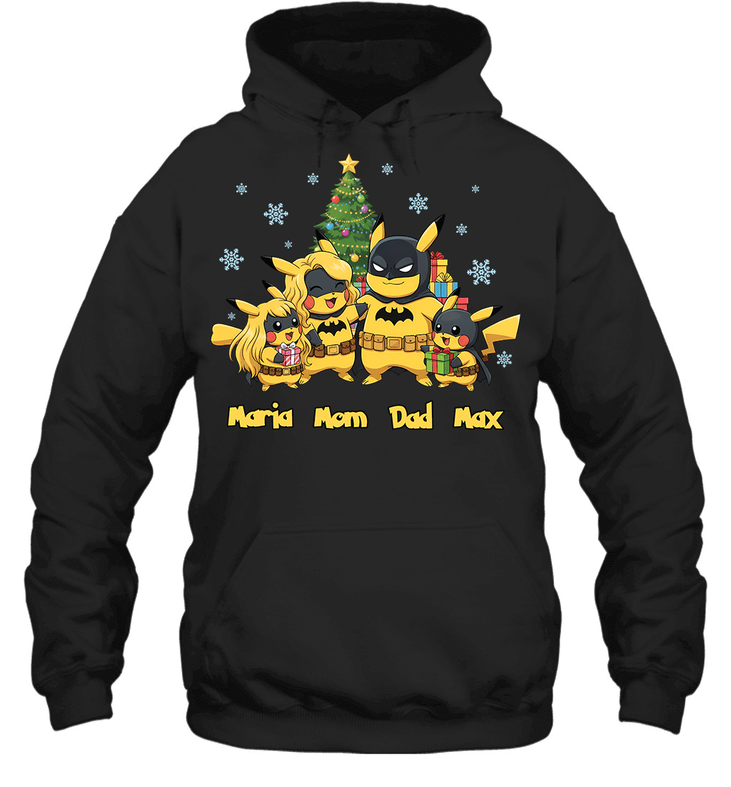 Pikachu x Batman Christmas Family Parents With Son And Daughter Graphic T-shirt