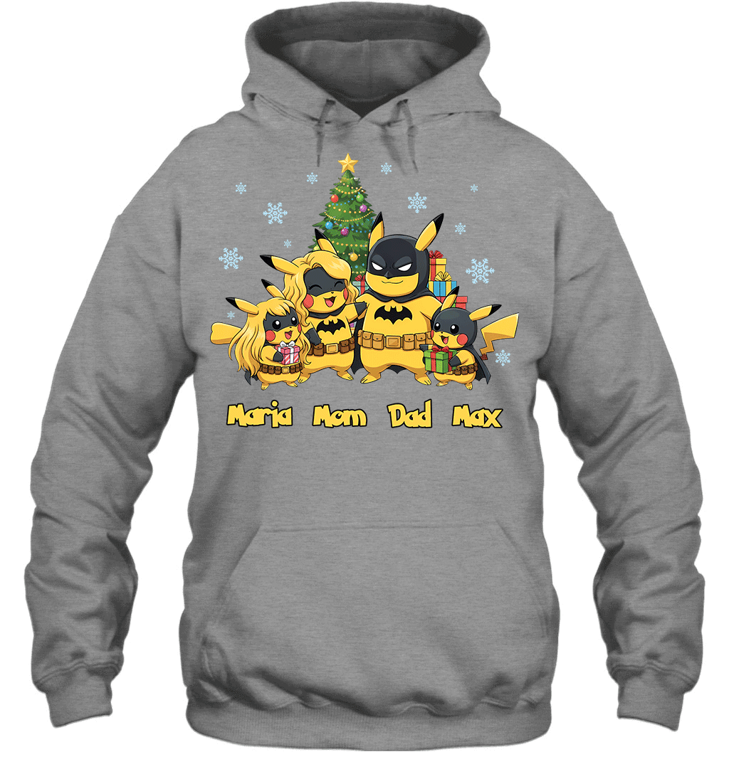 Pikachu x Batman Christmas Family Parents With Son And Daughter Graphic T-shirt