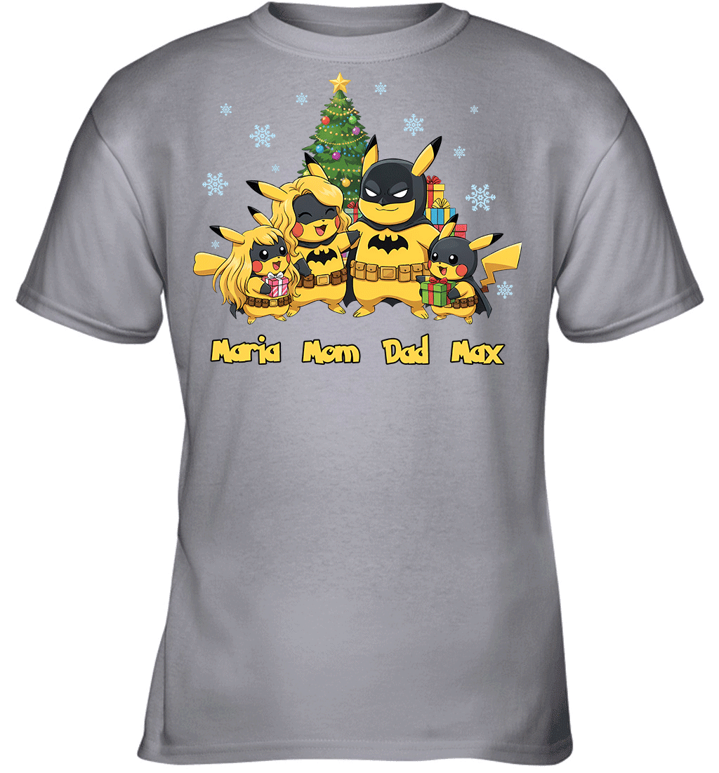 Pikachu x Batman Christmas Family Parents With Son And Daughter Graphic T-shirt