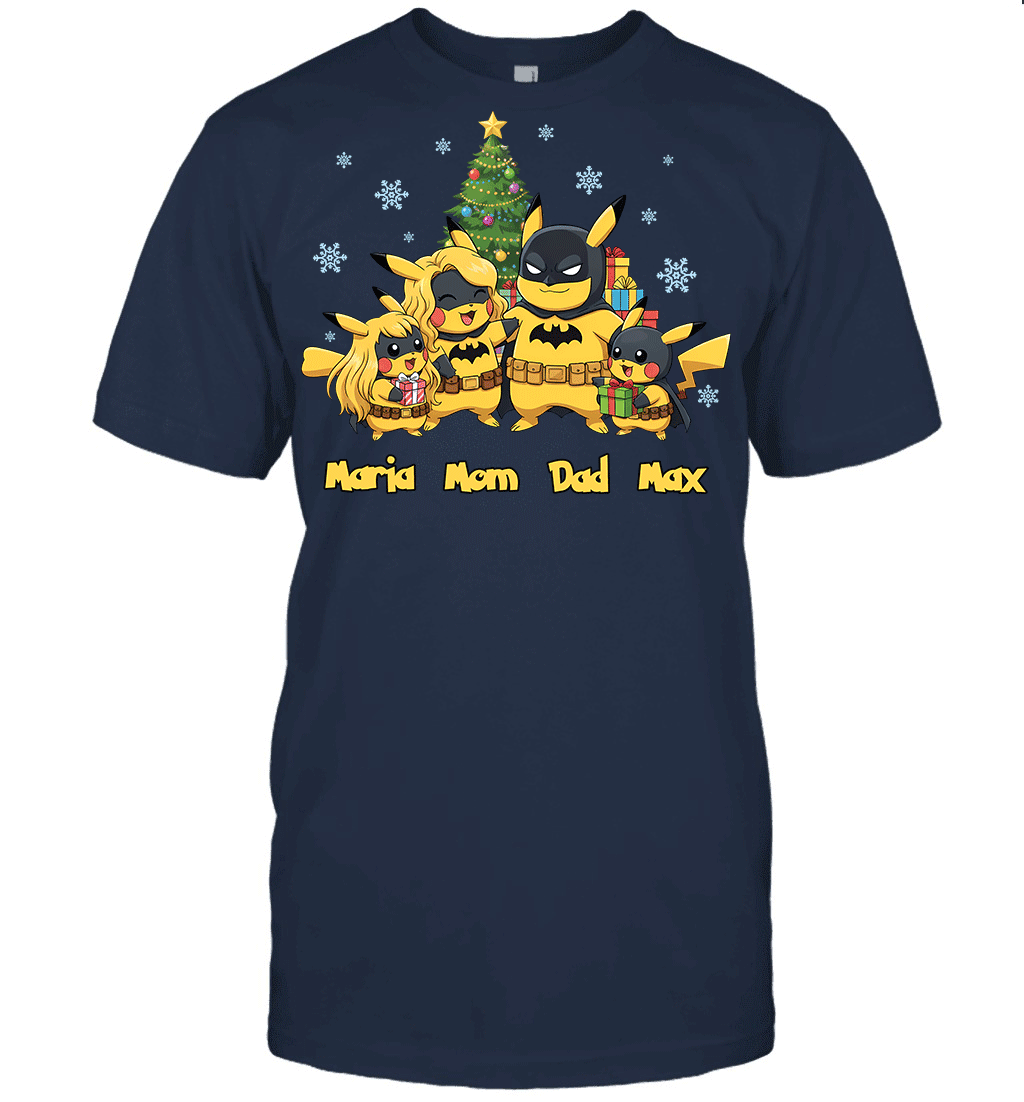 Pikachu x Batman Christmas Family Parents With Son And Daughter Graphic T-shirt
