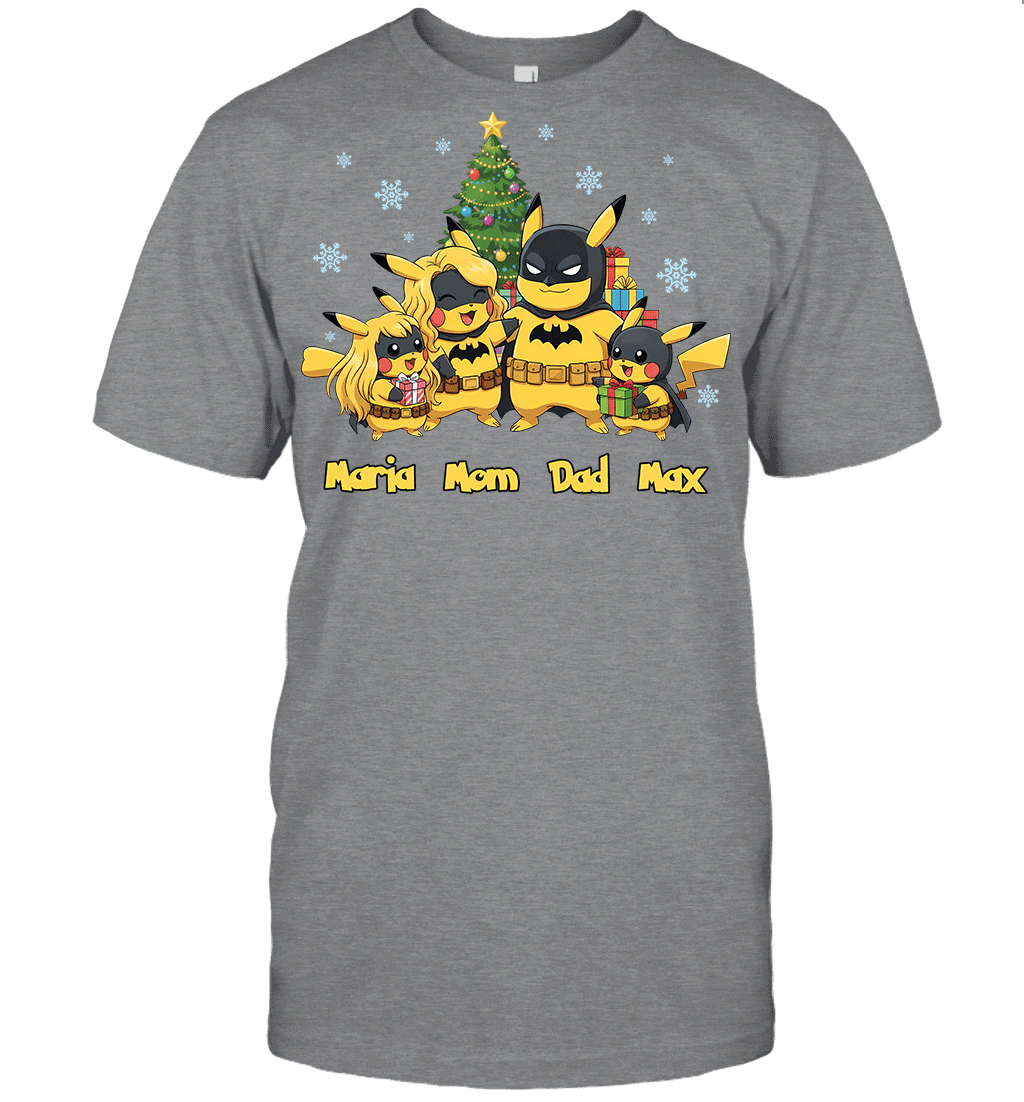 Pikachu x Batman Christmas Family Parents With Son And Daughter Graphic T-shirt