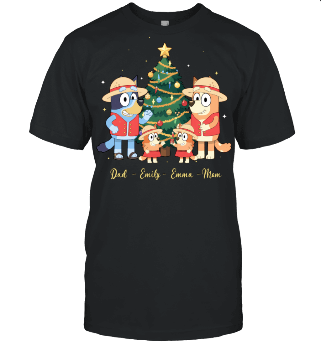 Bluey x Monkey D. Luffy Parents & Daughters Custom Name Christmas T-Shirt for Family