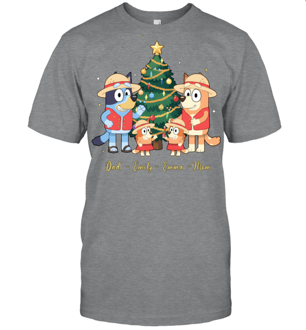 Bluey x Monkey D. Luffy Parents & Daughters Custom Name Christmas T-Shirt for Family
