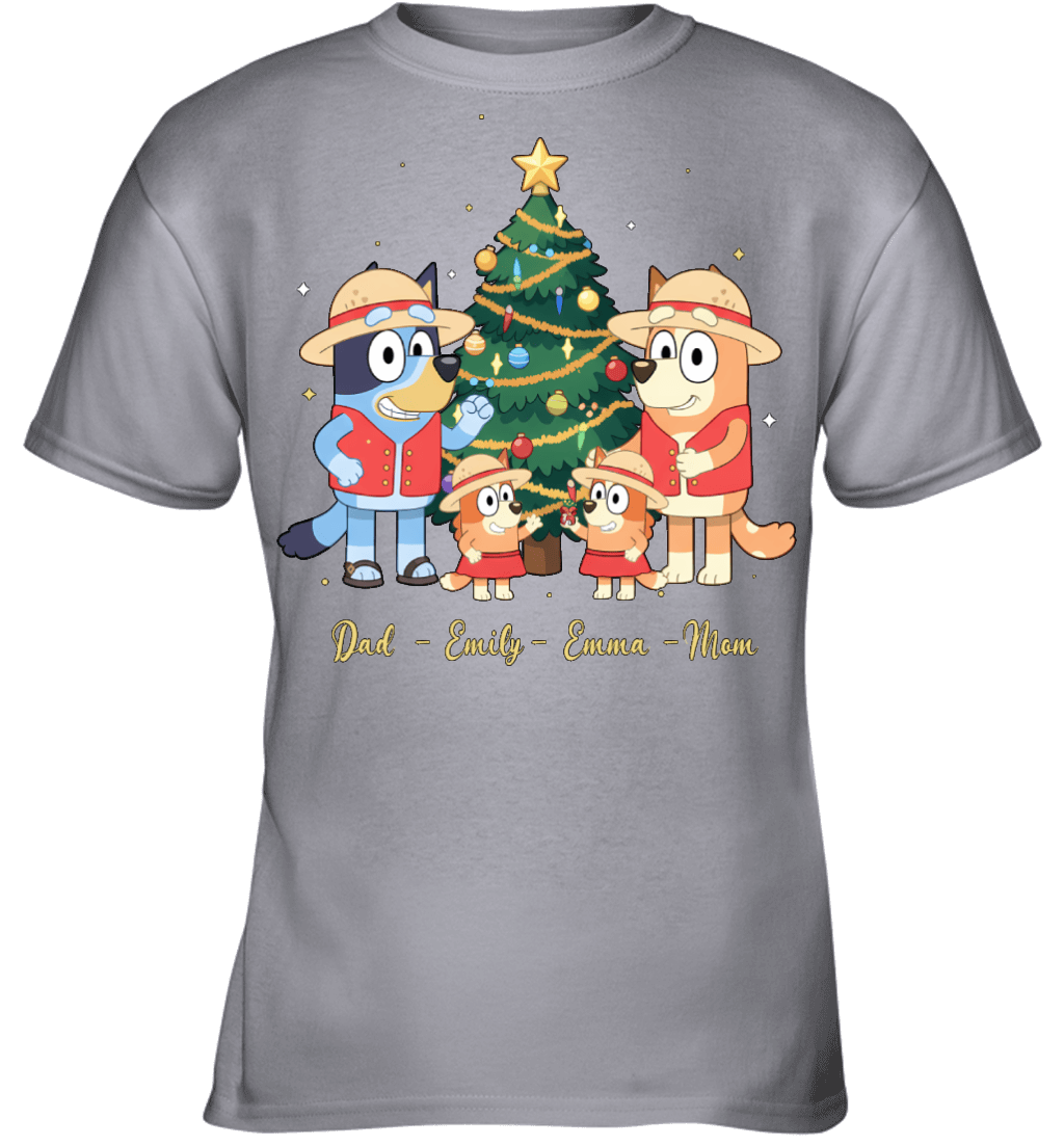Bluey x Monkey D. Luffy Parents & Daughters Custom Name Christmas T-Shirt for Family