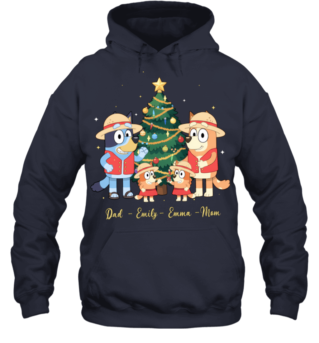 Bluey x Monkey D. Luffy Parents & Daughters Custom Name Christmas T-Shirt for Family