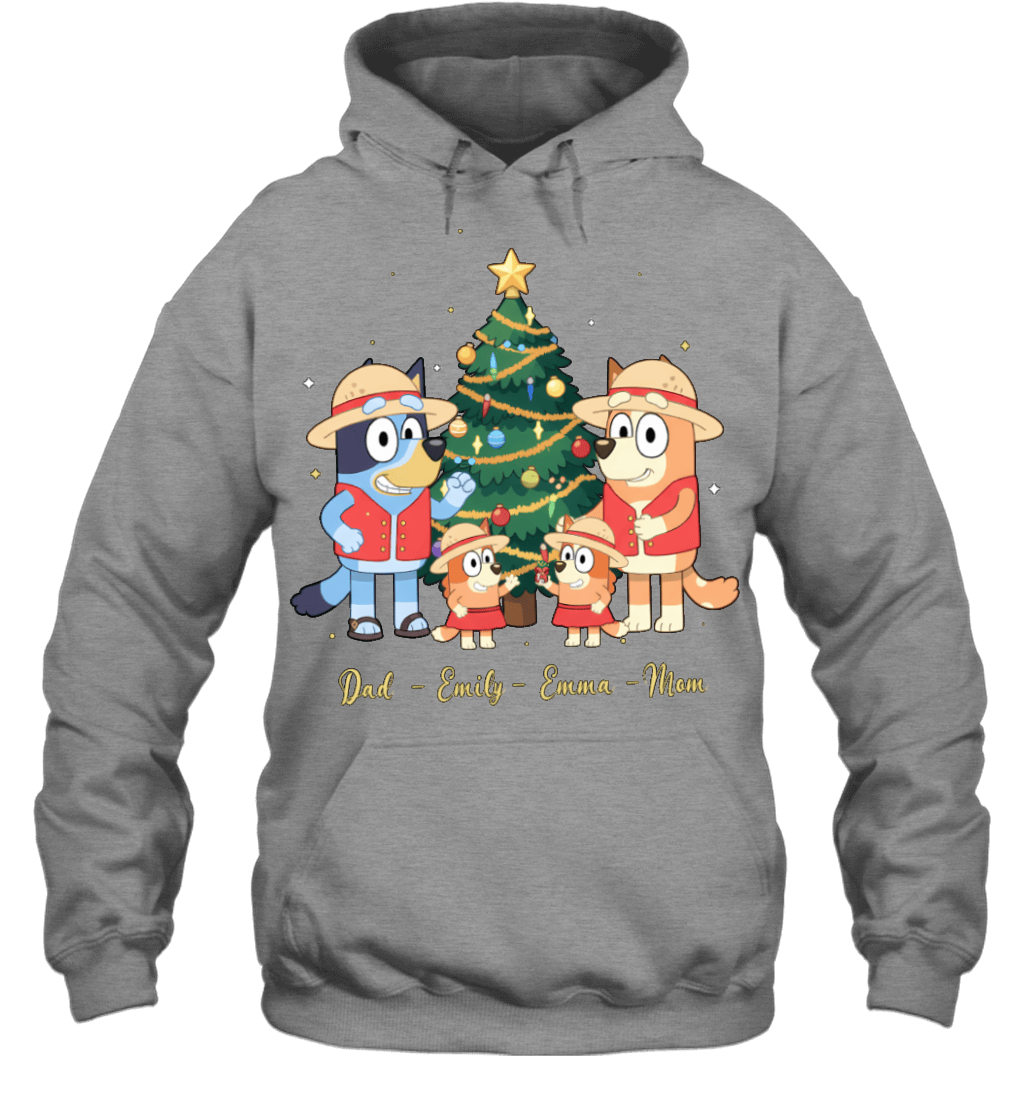 Bluey x Monkey D. Luffy Parents & Daughters Custom Name Christmas T-Shirt for Family