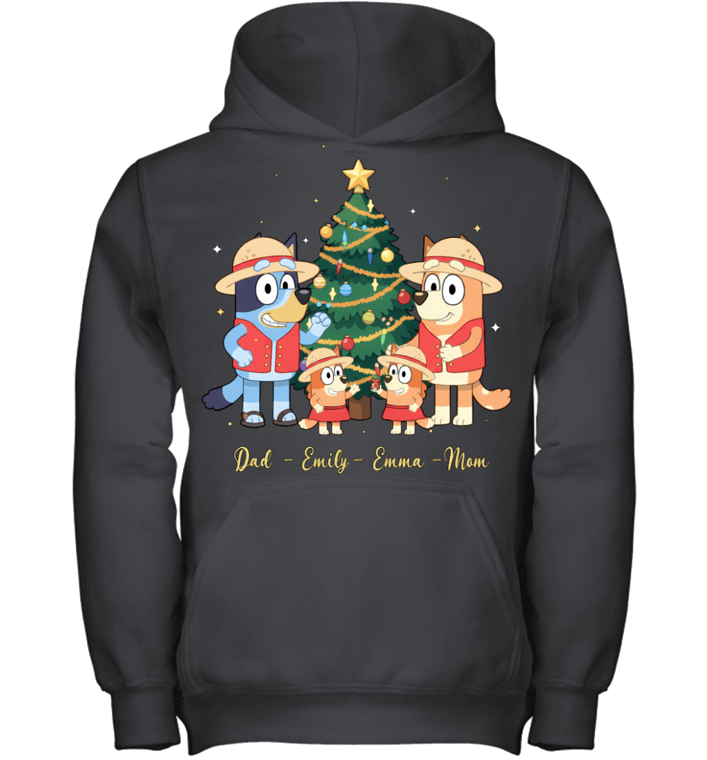 Bluey x Monkey D. Luffy Parents & Daughters Custom Name Christmas T-Shirt for Family