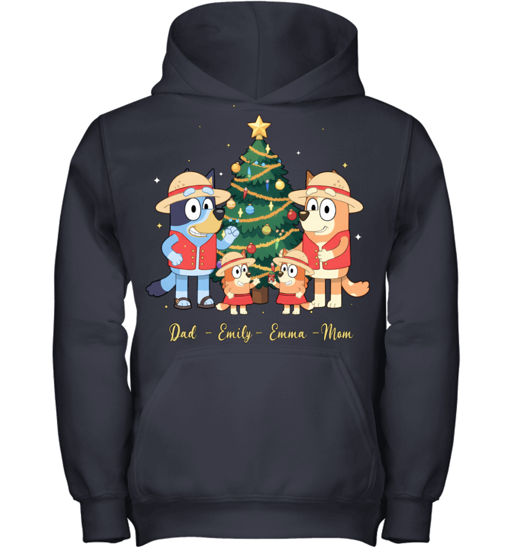 Bluey x Monkey D. Luffy Parents & Daughters Custom Name Christmas T-Shirt for Family