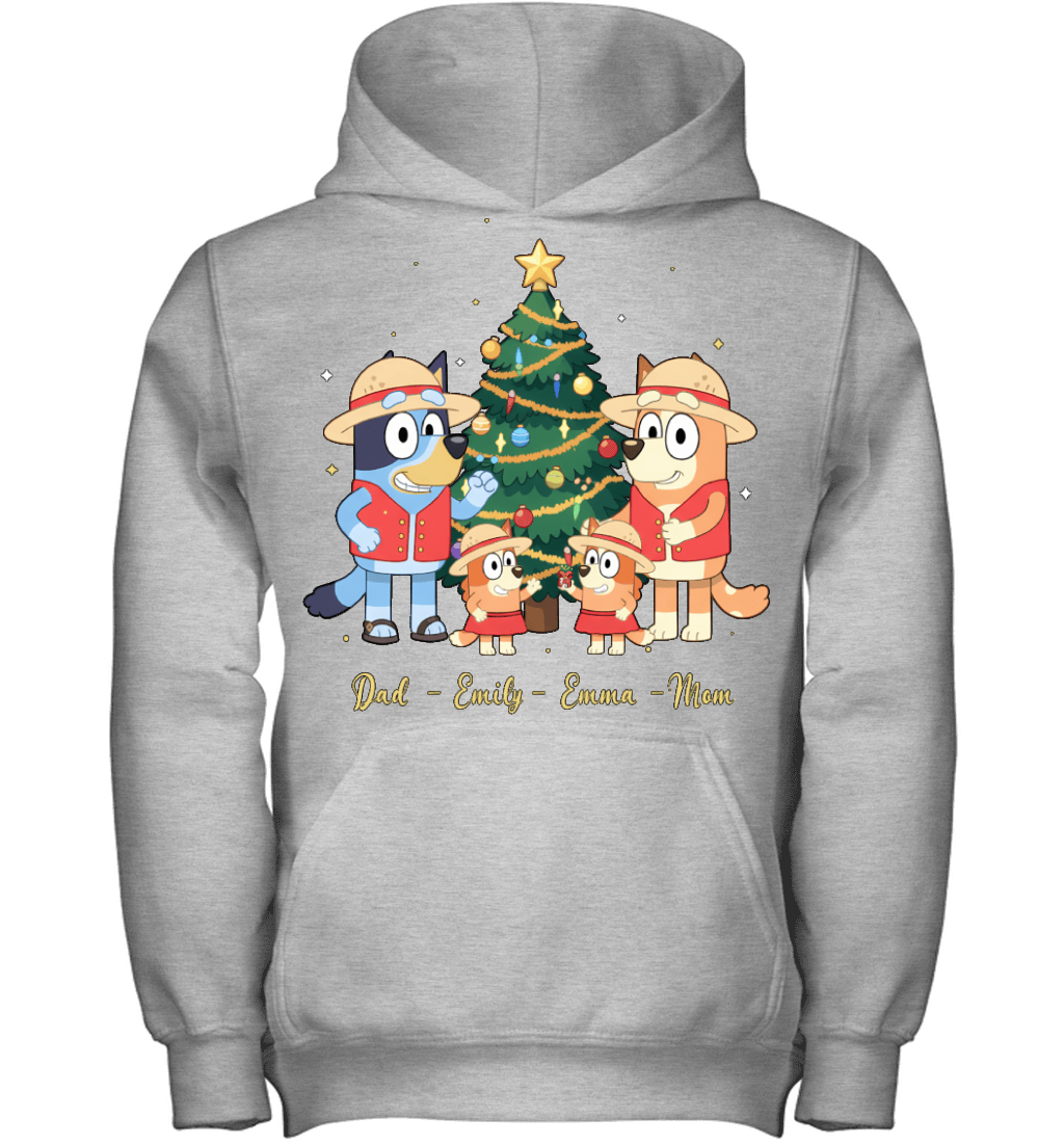 Bluey x Monkey D. Luffy Parents & Daughters Custom Name Christmas T-Shirt for Family