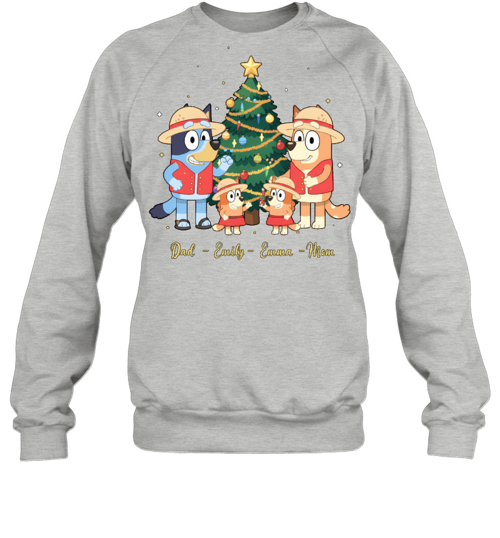 Bluey x Monkey D. Luffy Parents & Daughters Custom Name Christmas T-Shirt for Family