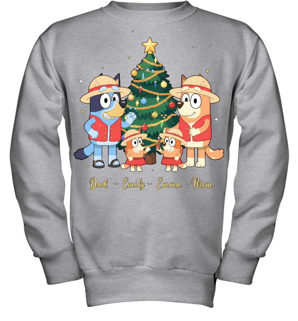 Bluey x Monkey D. Luffy Parents & Daughters Custom Name Christmas T-Shirt for Family