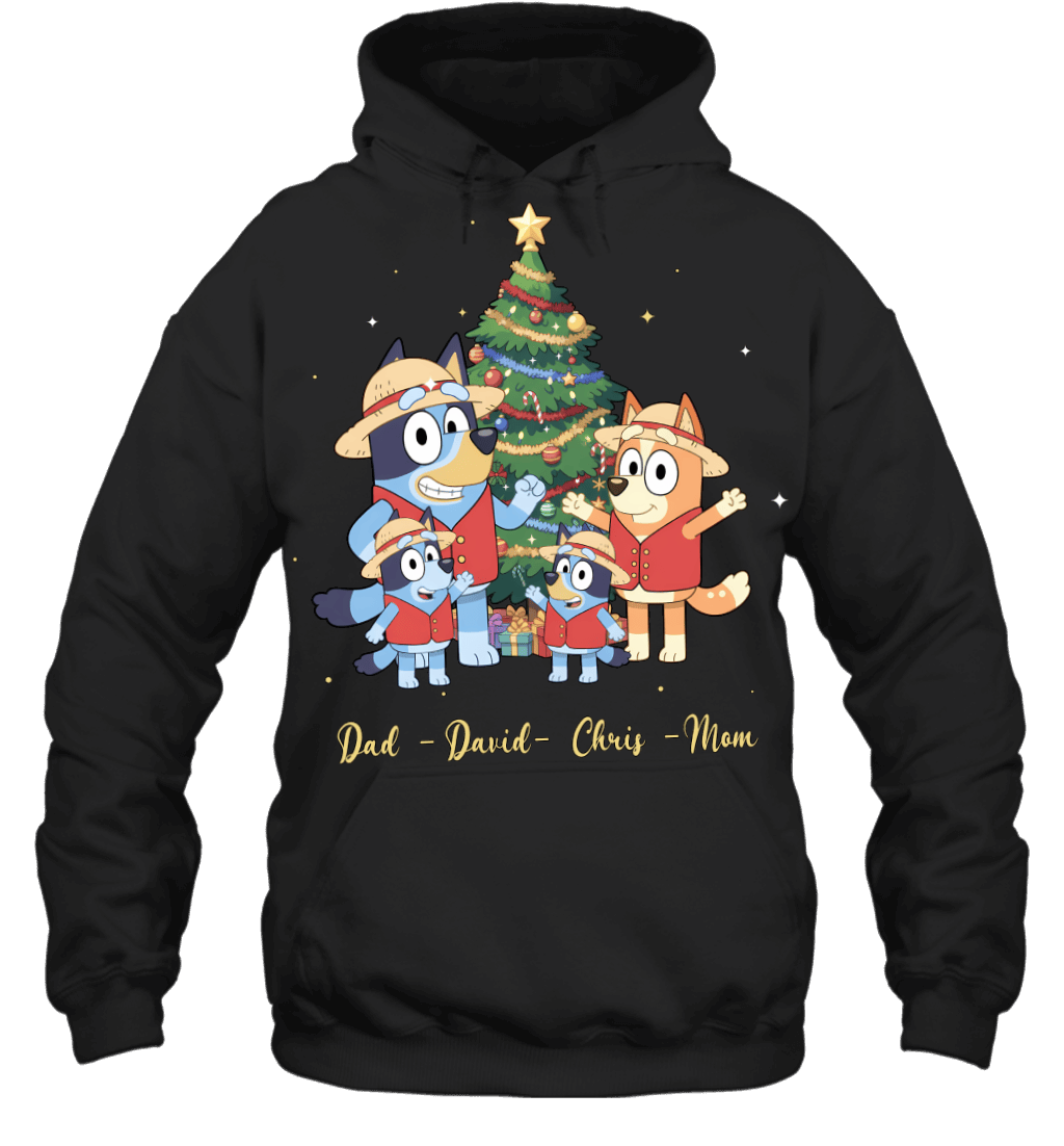 Bluey x Monkey D. Luffy Parents & Sons Custom Name Christmas T-Shirt for Family