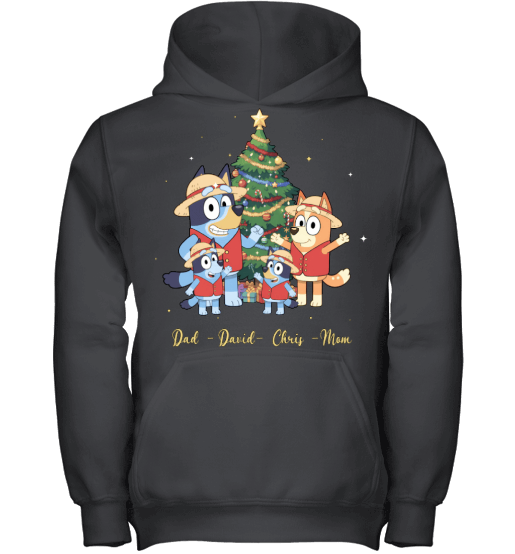 Bluey x Monkey D. Luffy Parents & Sons Custom Name Christmas T-Shirt for Family