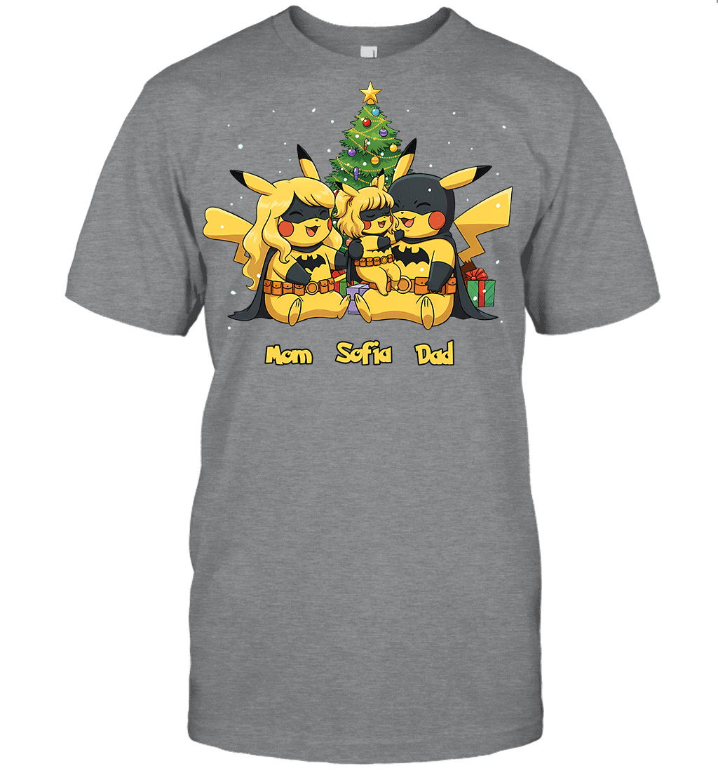 Pikachu x Batman Christmas Family Parents And Daughter Graphic T-shirt