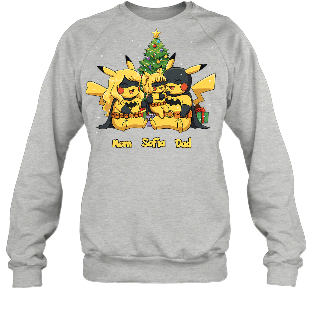 Pikachu x Batman Christmas Family Parents And Daughter Graphic T-shirt