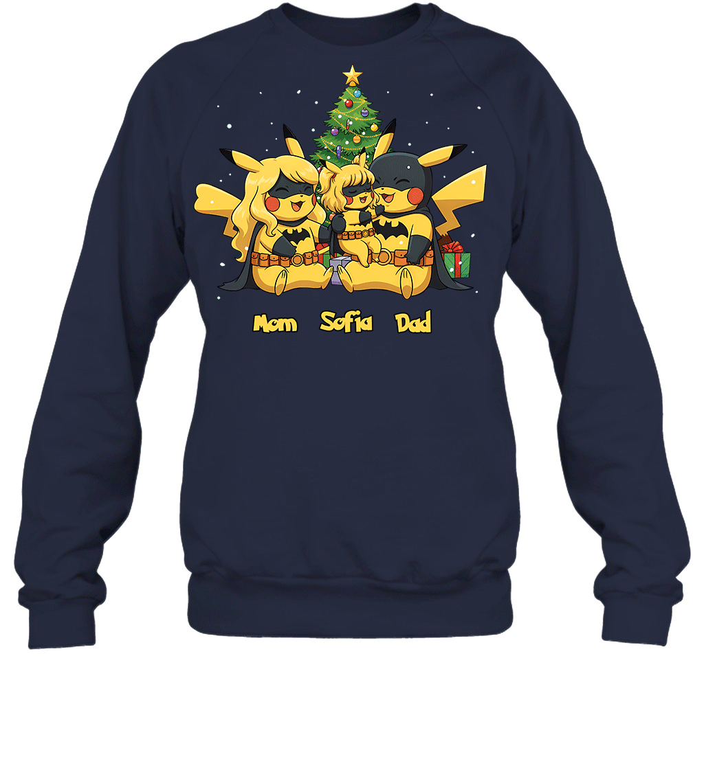 Pikachu x Batman Christmas Family Parents And Daughter Graphic T-shirt