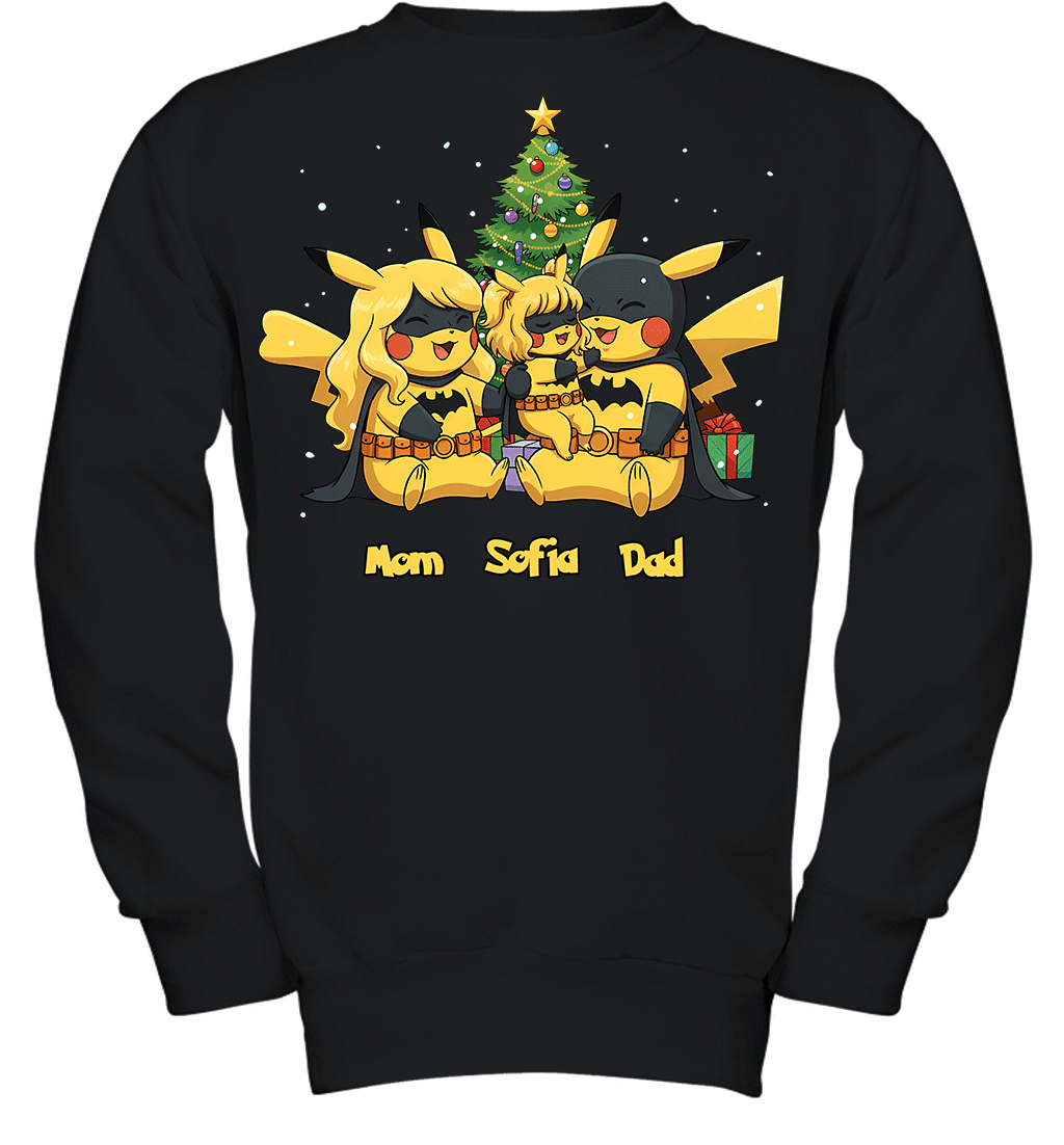 Pikachu x Batman Christmas Family Parents And Daughter Graphic T-shirt