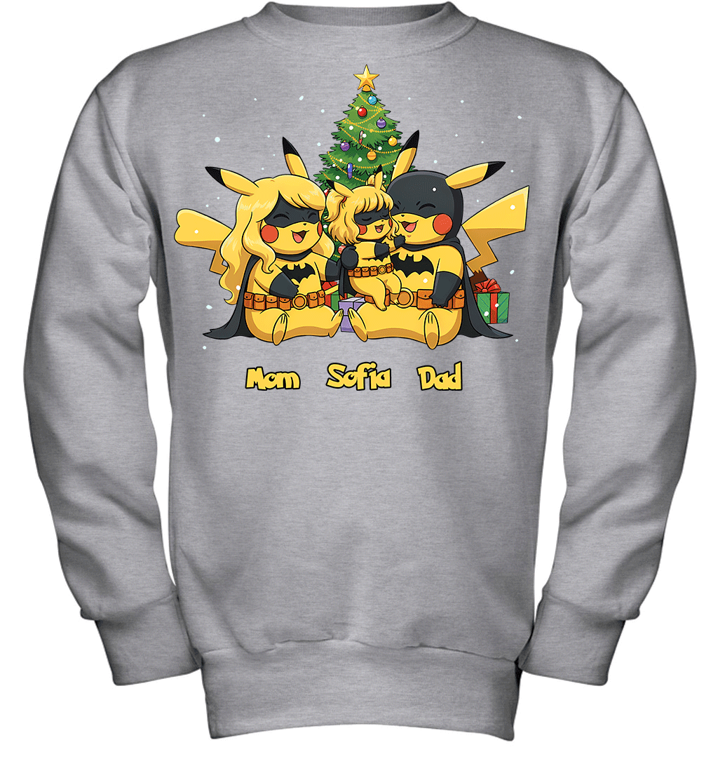 Pikachu x Batman Christmas Family Parents And Daughter Graphic T-shirt
