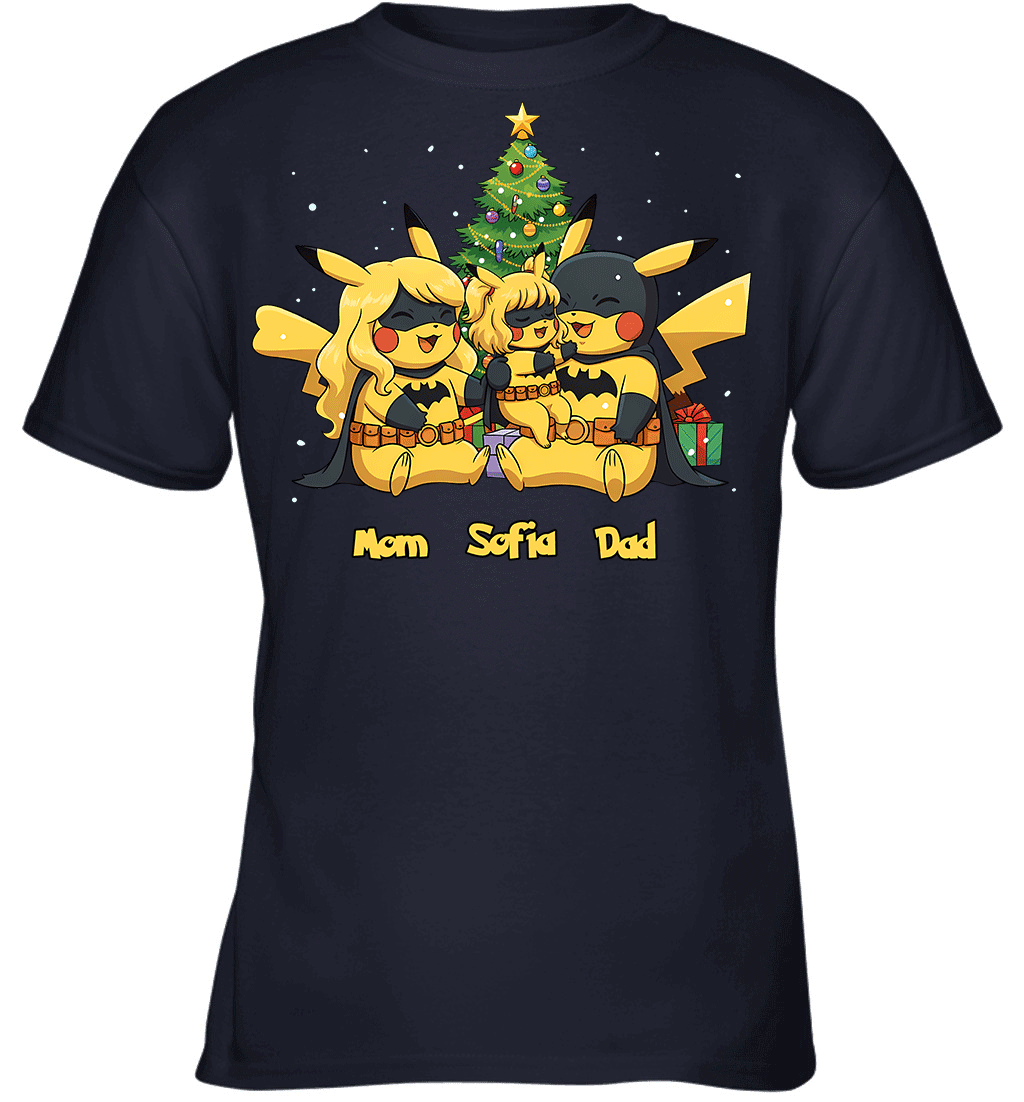 Pikachu x Batman Christmas Family Parents And Daughter Graphic T-shirt