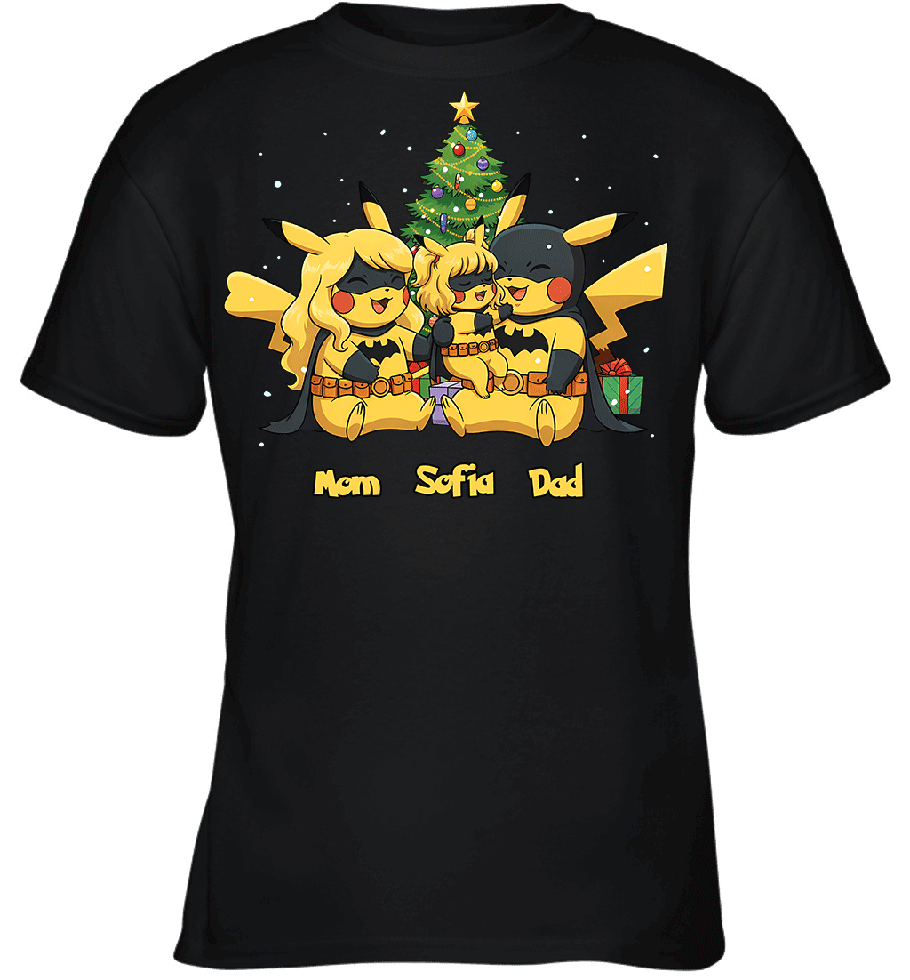 Pikachu x Batman Christmas Family Parents And Daughter Graphic T-shirt