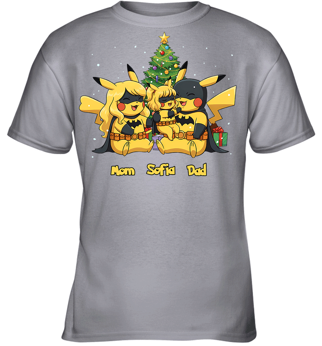 Pikachu x Batman Christmas Family Parents And Daughter Graphic T-shirt