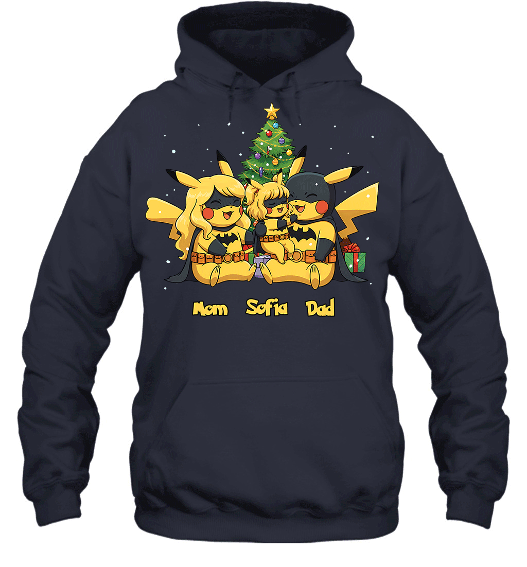 Pikachu x Batman Christmas Family Parents And Daughter Graphic T-shirt
