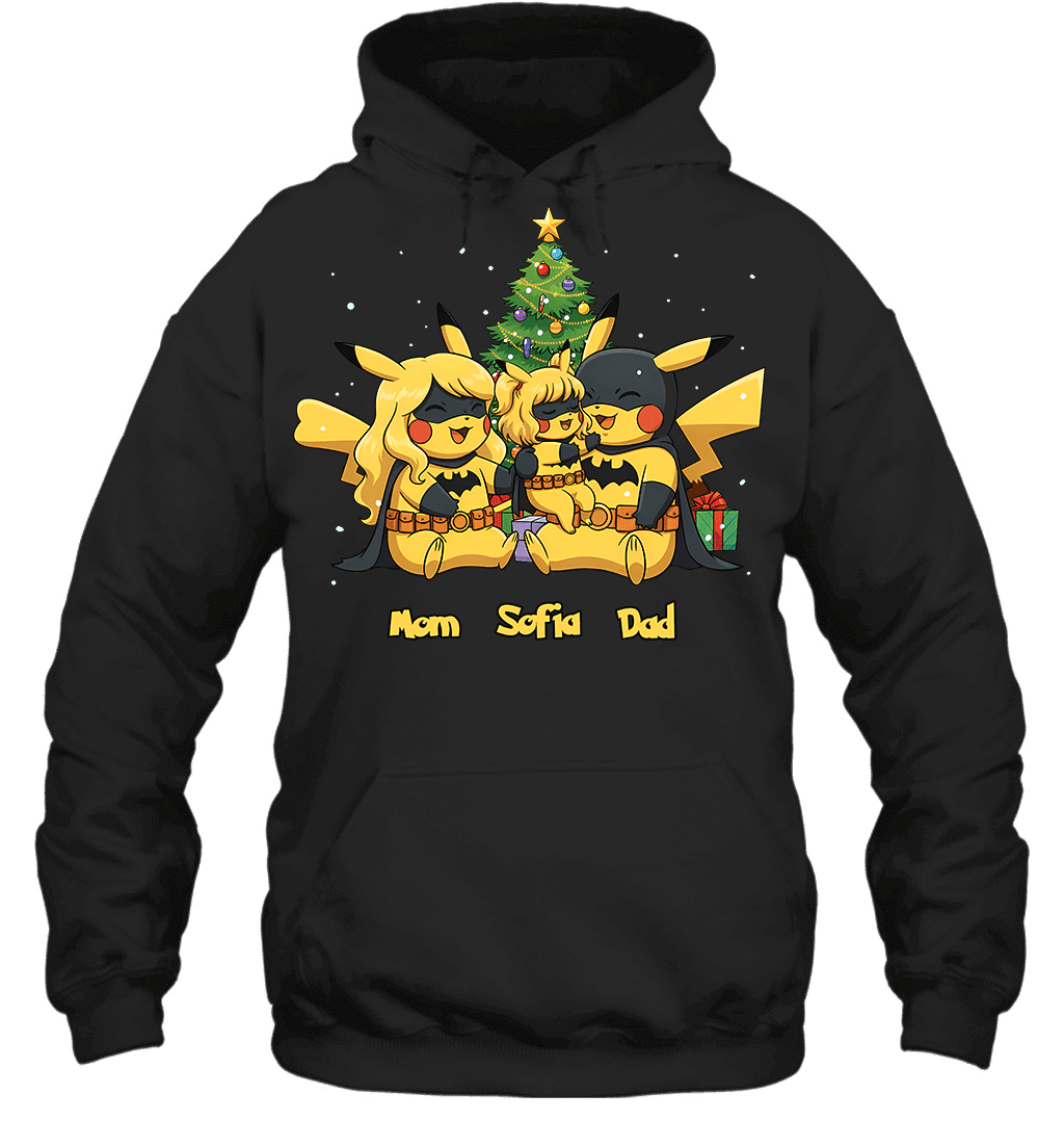Pikachu x Batman Christmas Family Parents And Daughter Graphic T-shirt