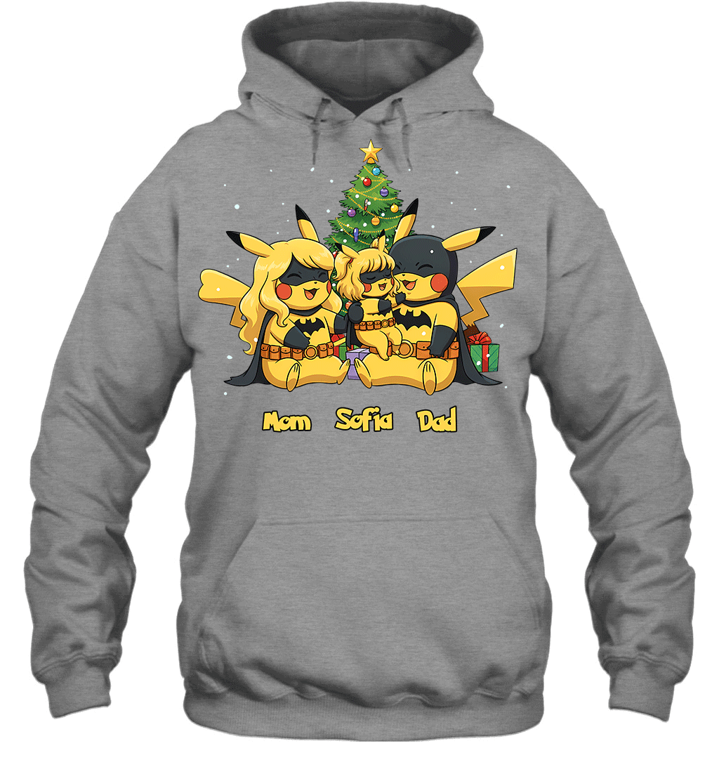 Pikachu x Batman Christmas Family Parents And Daughter Graphic T-shirt