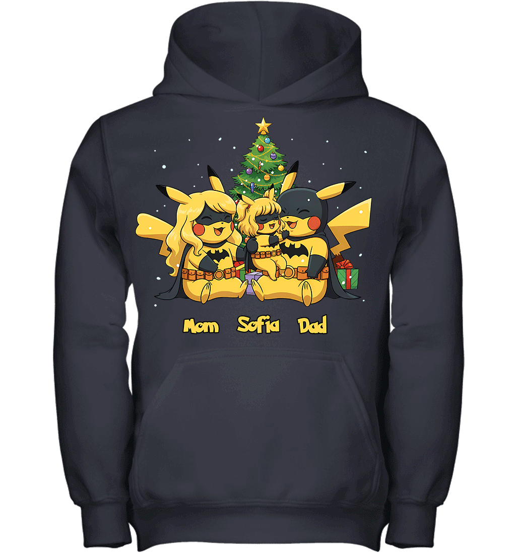 Pikachu x Batman Christmas Family Parents And Daughter Graphic T-shirt