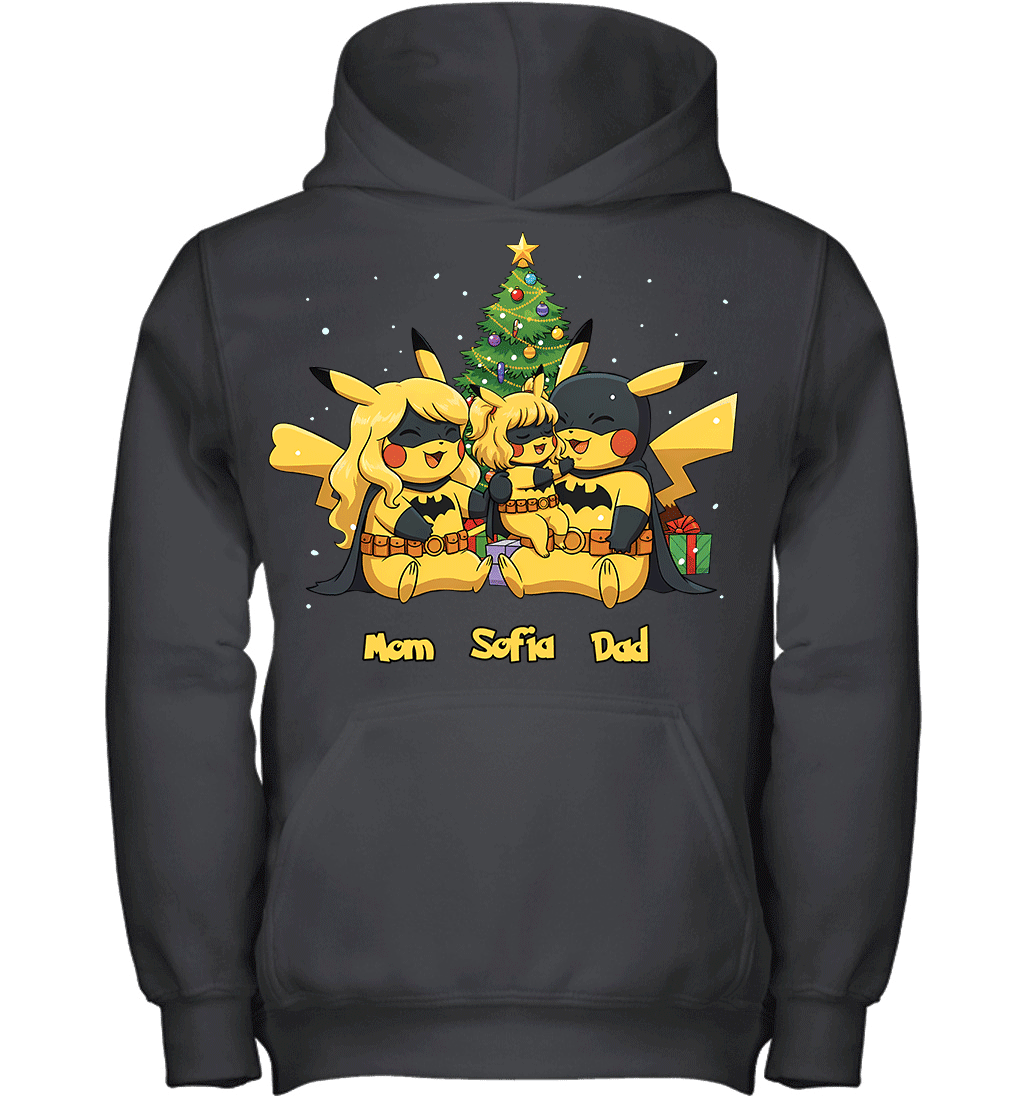 Pikachu x Batman Christmas Family Parents And Daughter Graphic T-shirt