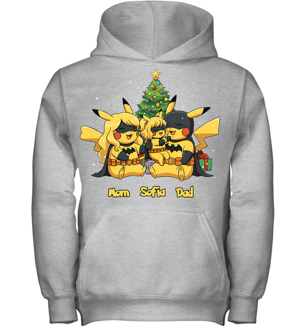 Pikachu x Batman Christmas Family Parents And Daughter Graphic T-shirt