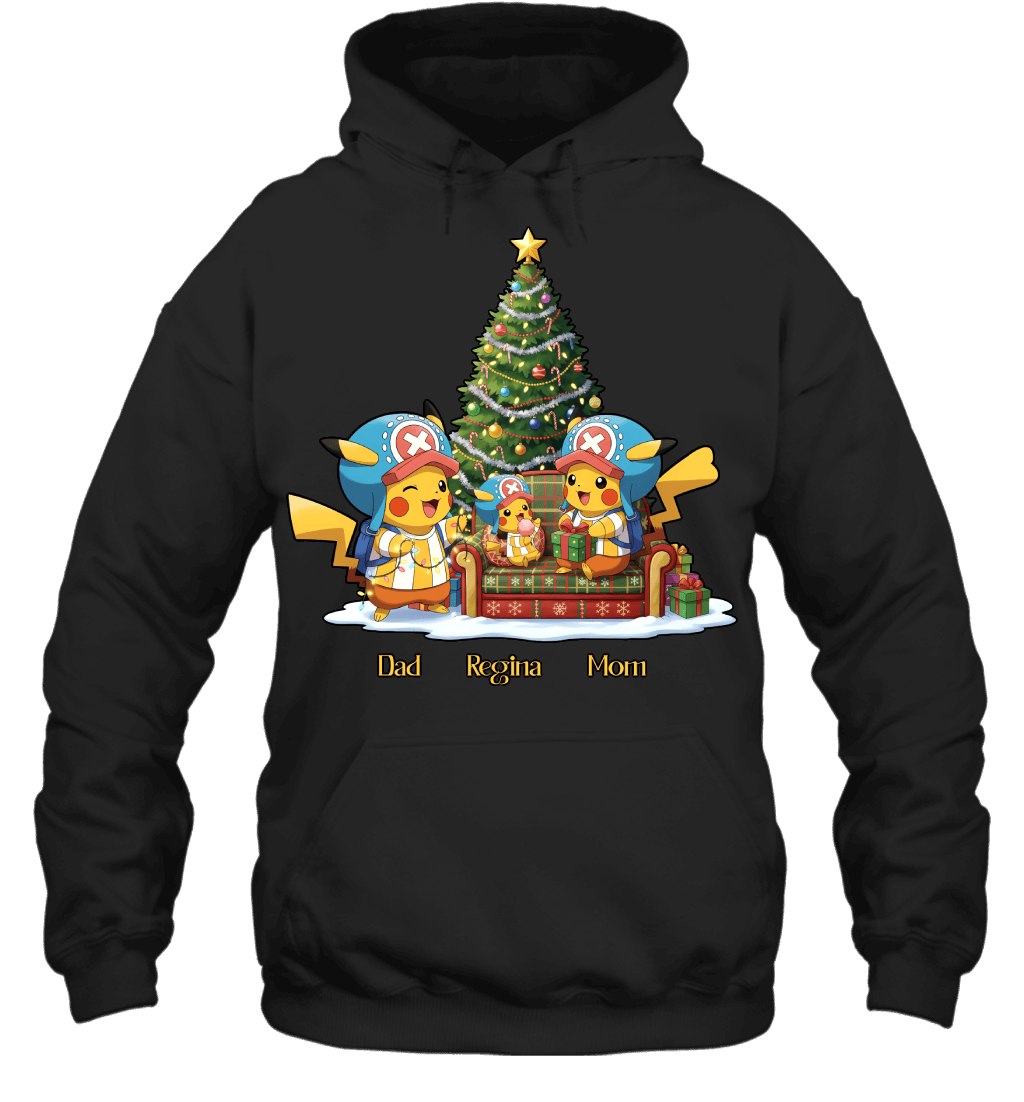 Pikachu x Chopper Parents & Daughter Custom Name Christmas T-Shirt for Family
