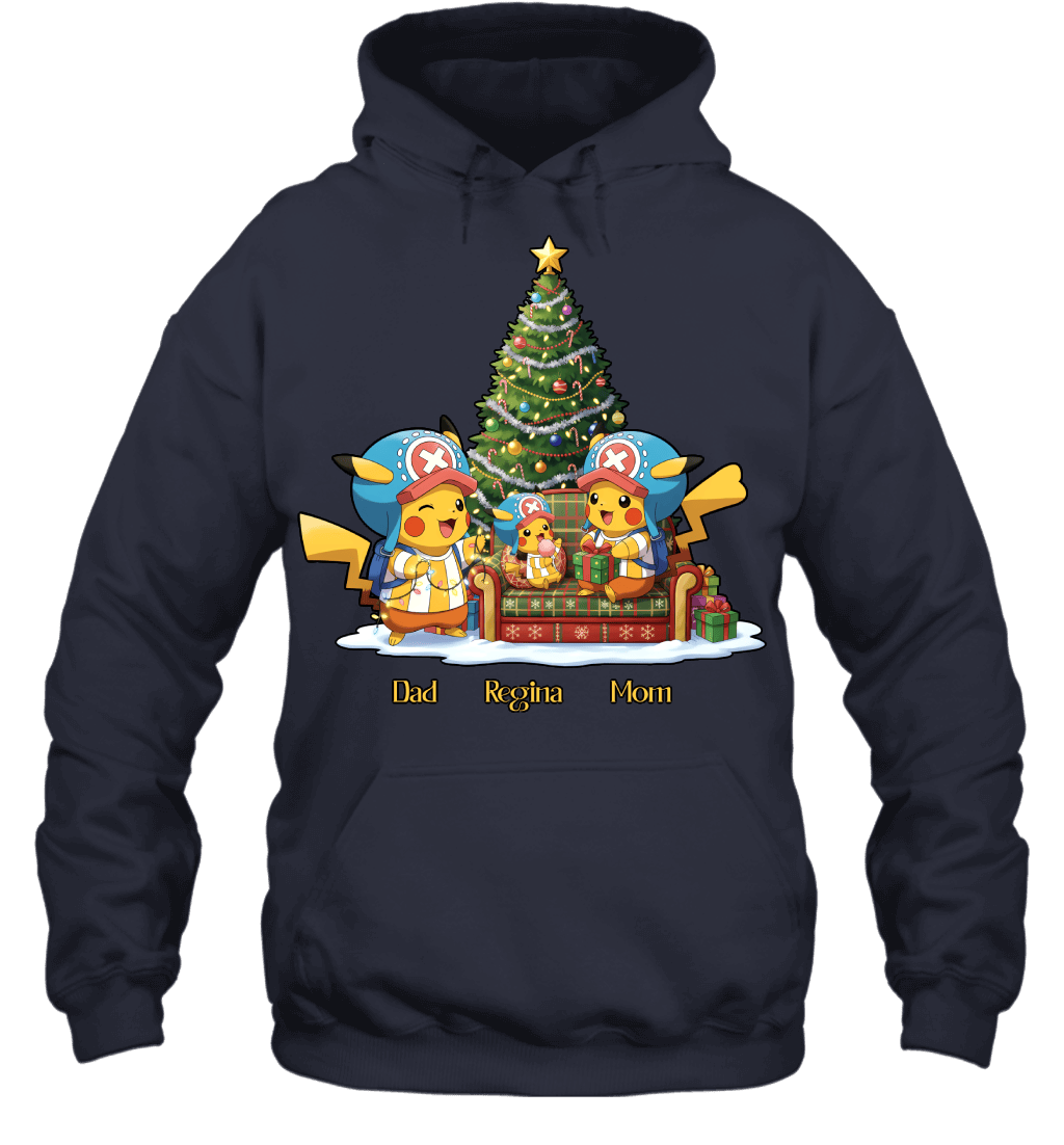 Pikachu x Chopper Parents & Daughter Custom Name Christmas T-Shirt for Family