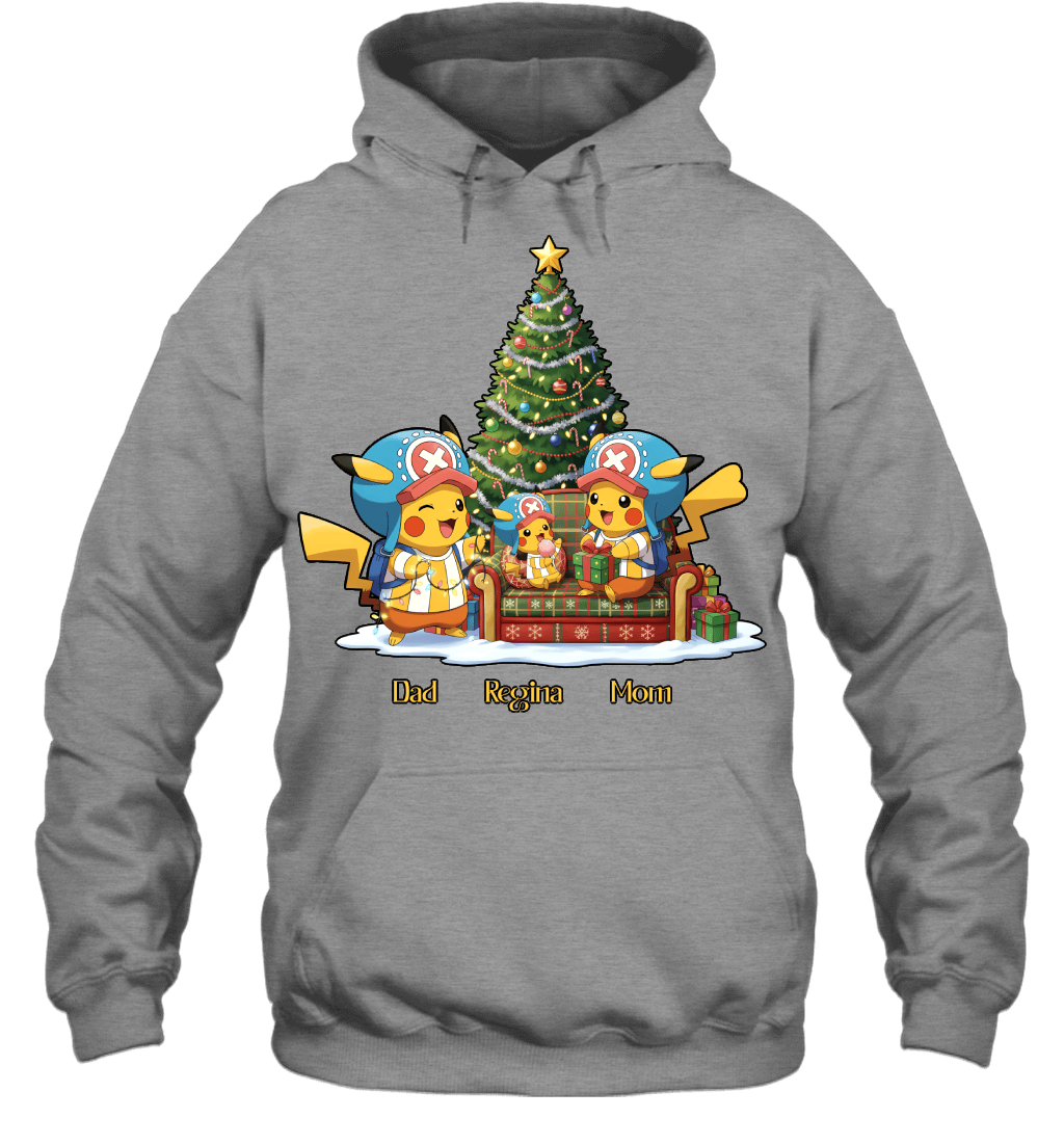 Pikachu x Chopper Parents & Daughter Custom Name Christmas T-Shirt for Family
