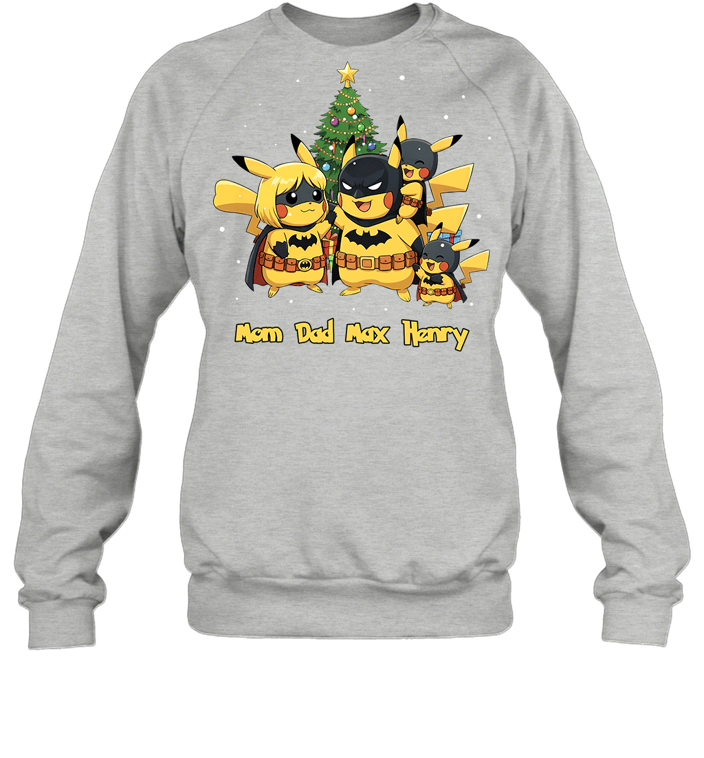 Pikachu x Batman Christmas Family Parents And Two Sons Graphic T-shirt