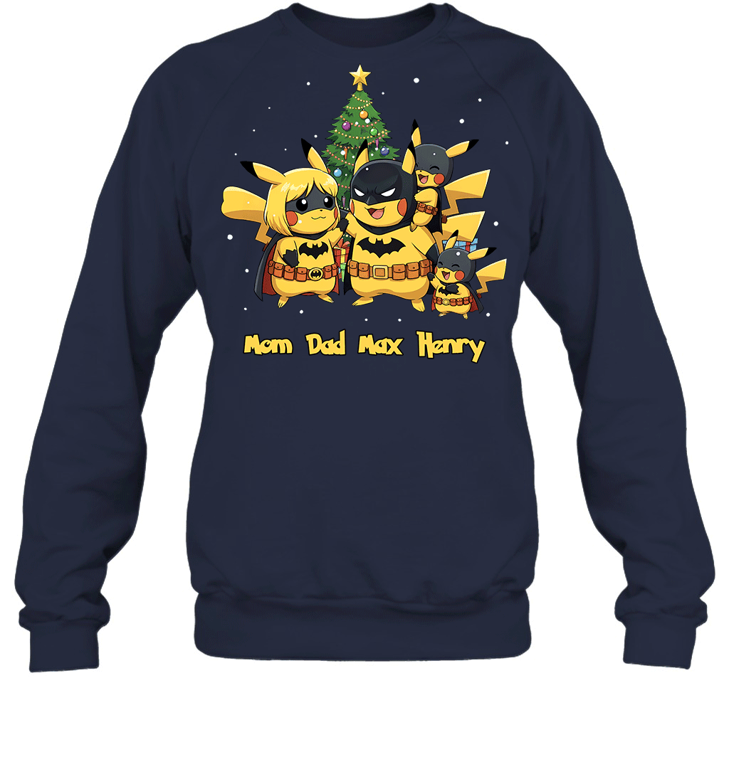 Pikachu x Batman Christmas Family Parents And Two Sons Graphic T-shirt