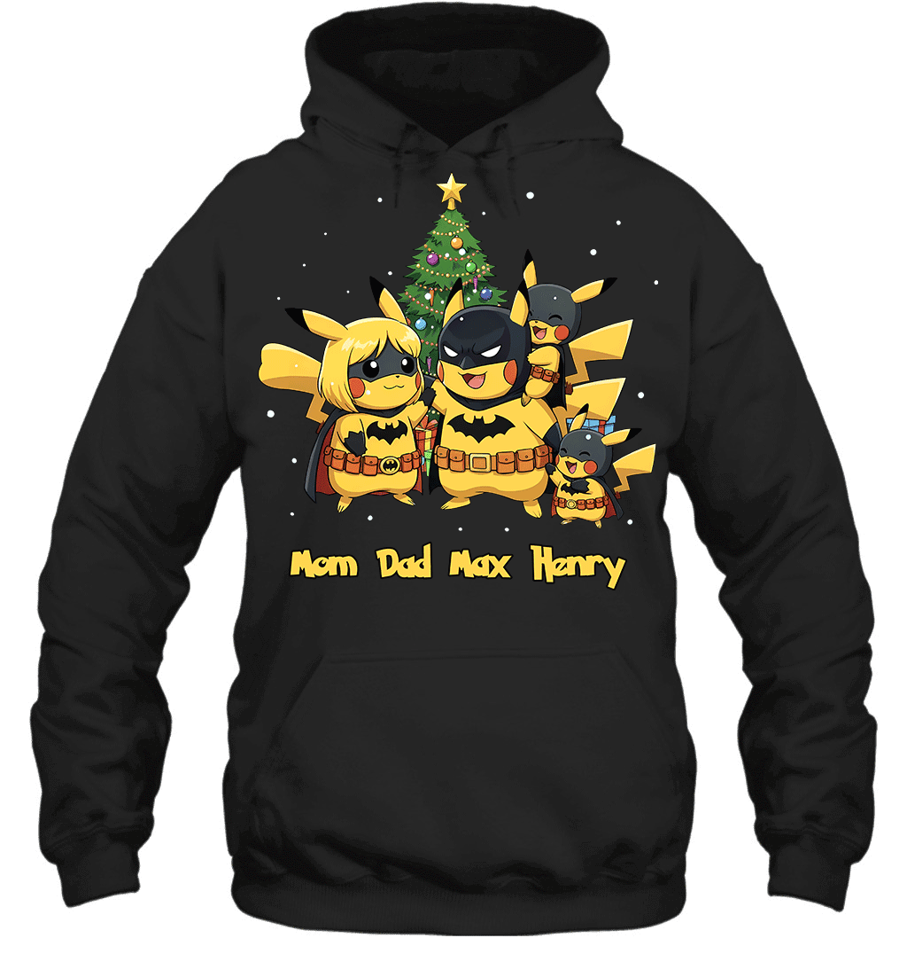 Pikachu x Batman Christmas Family Parents And Two Sons Graphic T-shirt