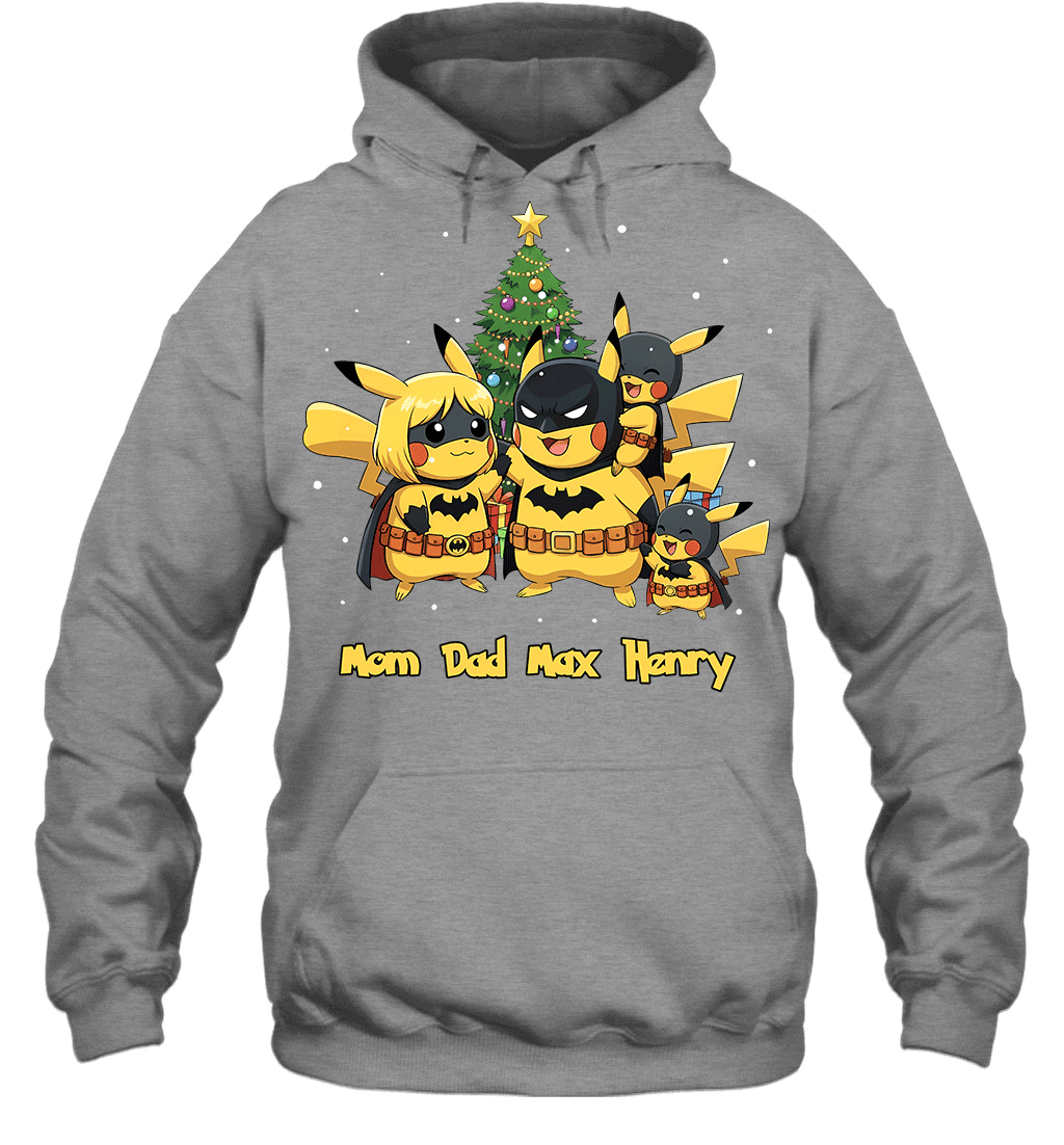 Pikachu x Batman Christmas Family Parents And Two Sons Graphic T-shirt