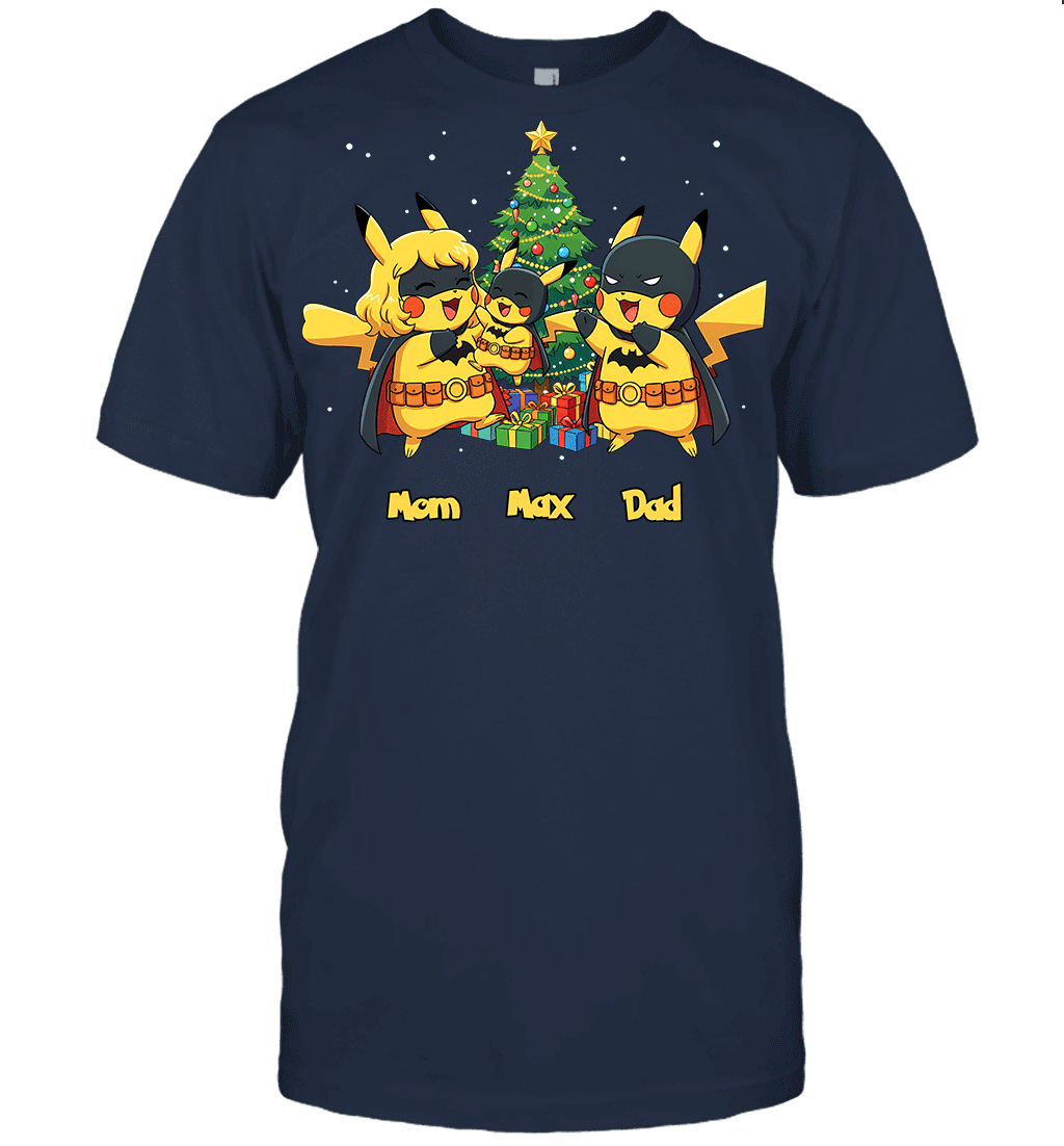Pikachu x Batman Christmas Family Parents And Son Graphic T-shirt