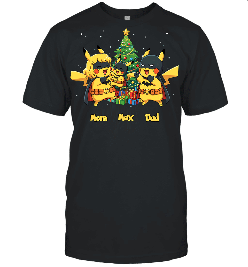 Pikachu x Batman Christmas Family Parents And Son Graphic T-shirt