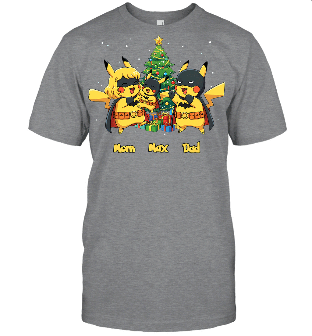 Pikachu x Batman Christmas Family Parents And Son Graphic T-shirt