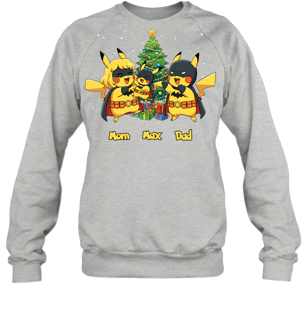 Pikachu x Batman Christmas Family Parents And Son Graphic T-shirt