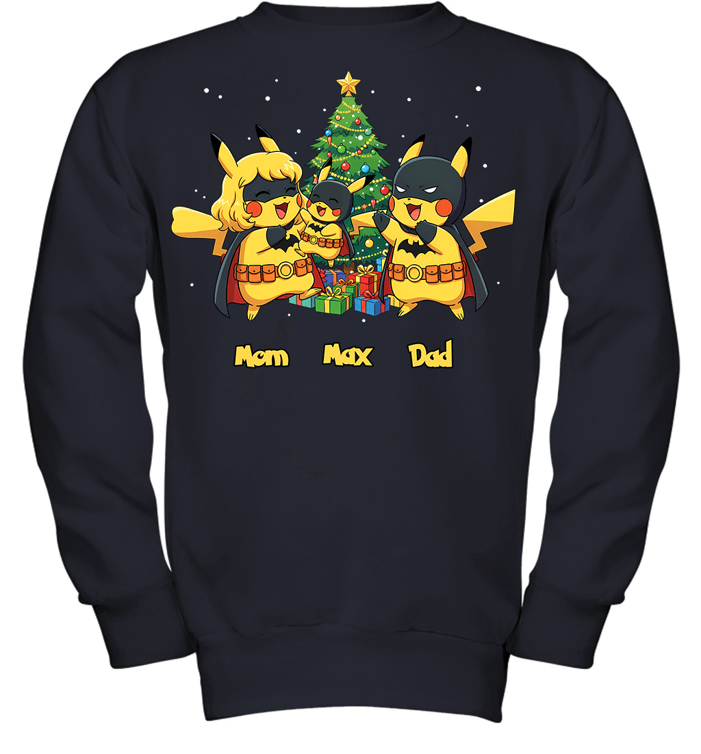 Pikachu x Batman Christmas Family Parents And Son Graphic T-shirt