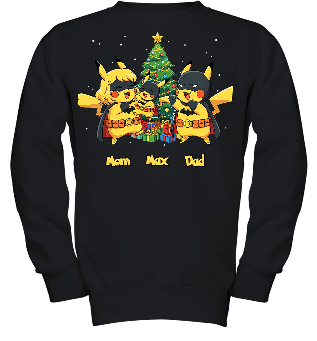 Pikachu x Batman Christmas Family Parents And Son Graphic T-shirt