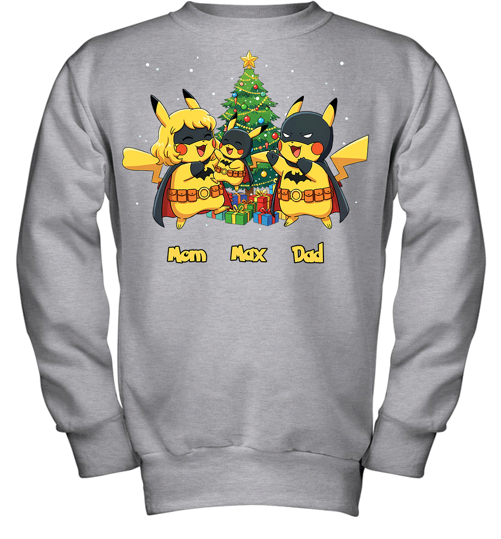 Pikachu x Batman Christmas Family Parents And Son Graphic T-shirt