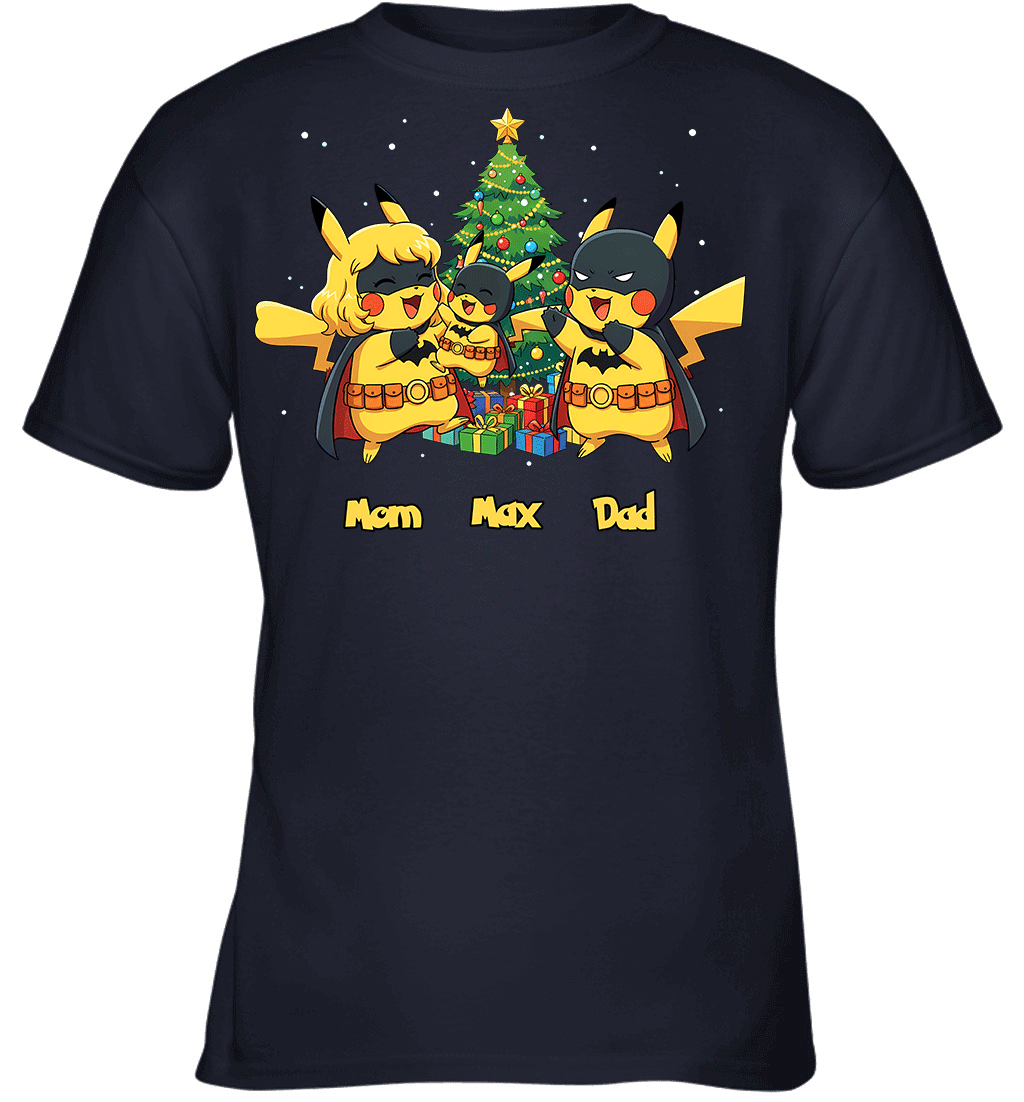 Pikachu x Batman Christmas Family Parents And Son Graphic T-shirt